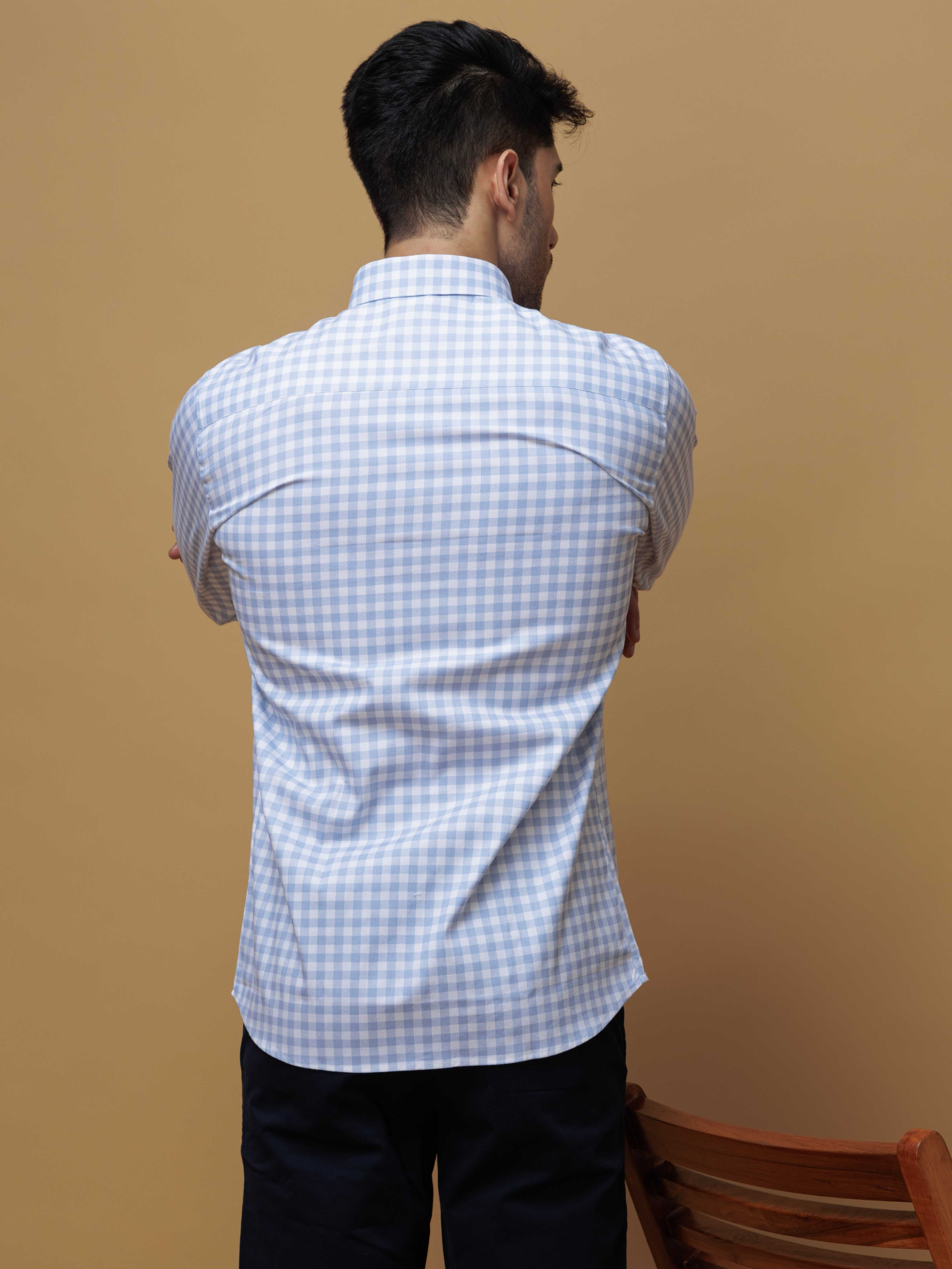 SKY CHECKERED PRINTED COTTON CASUAL SHIRT FOR MEN'S - Image 4