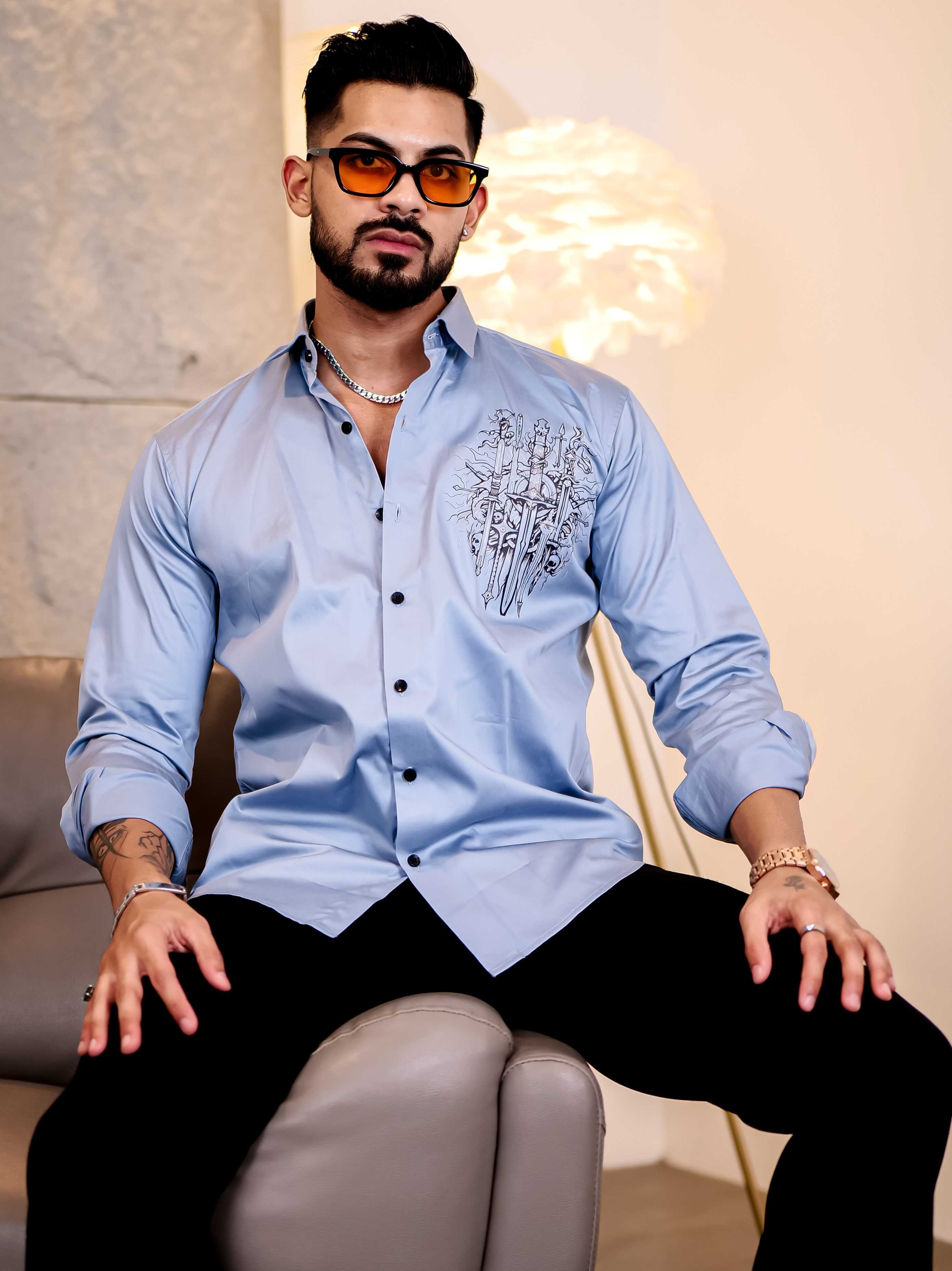 Sky Club Wear Printed Satin Cotton Shirt - Image 3