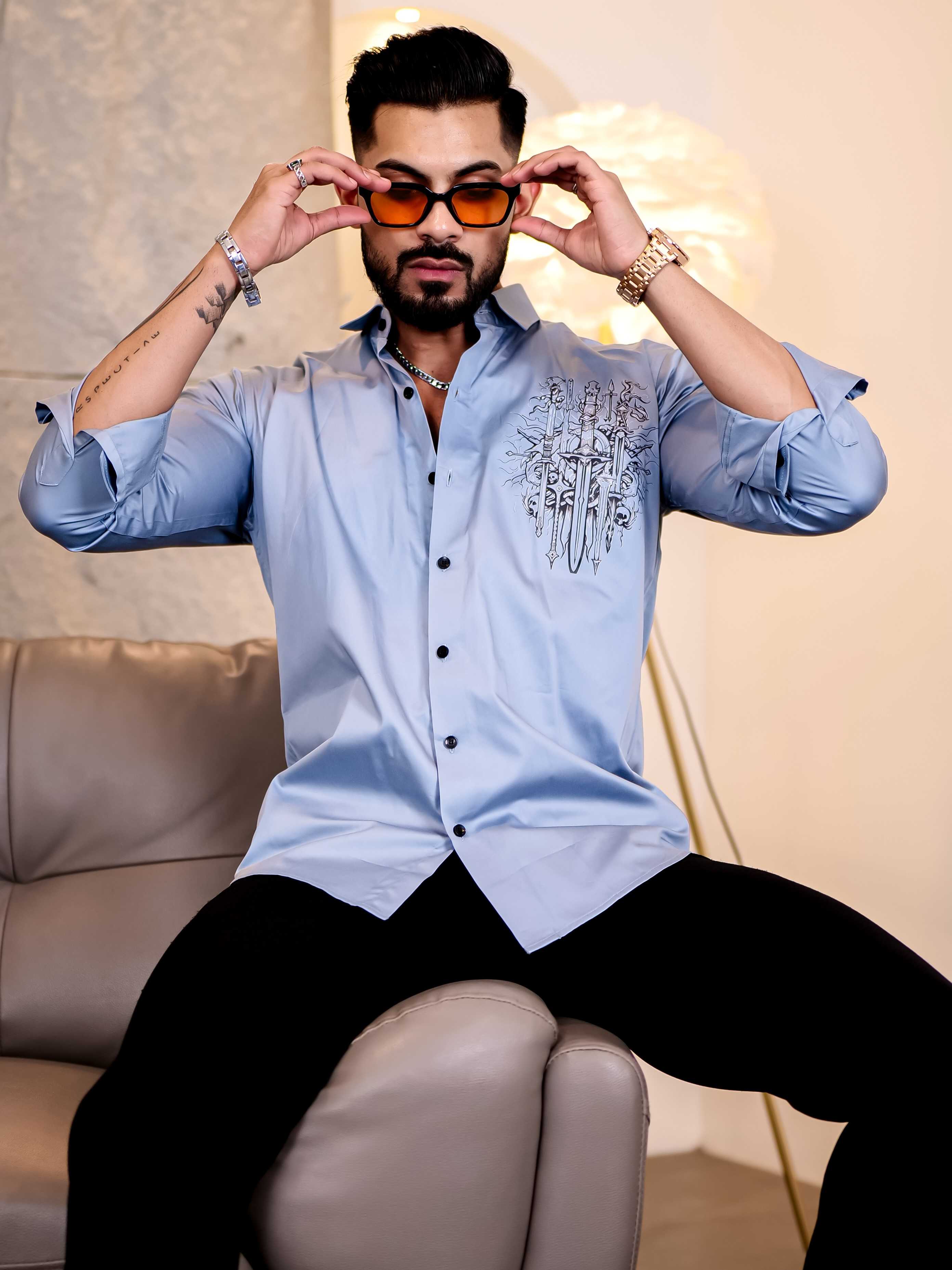 Sky Club Wear Printed Satin Cotton Shirt - Image 4