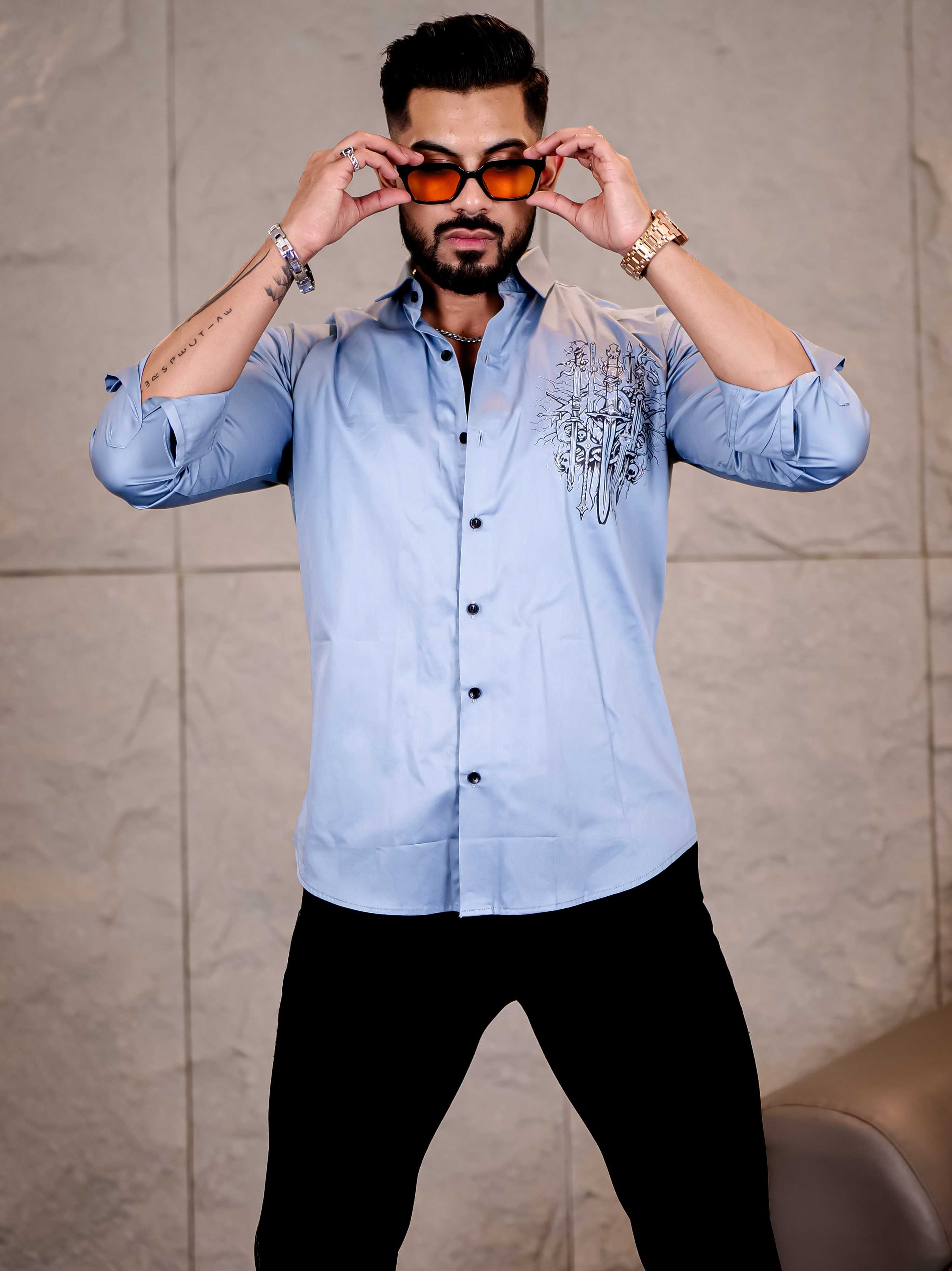 Sky Club Wear Printed Satin Cotton Shirt - Image 7