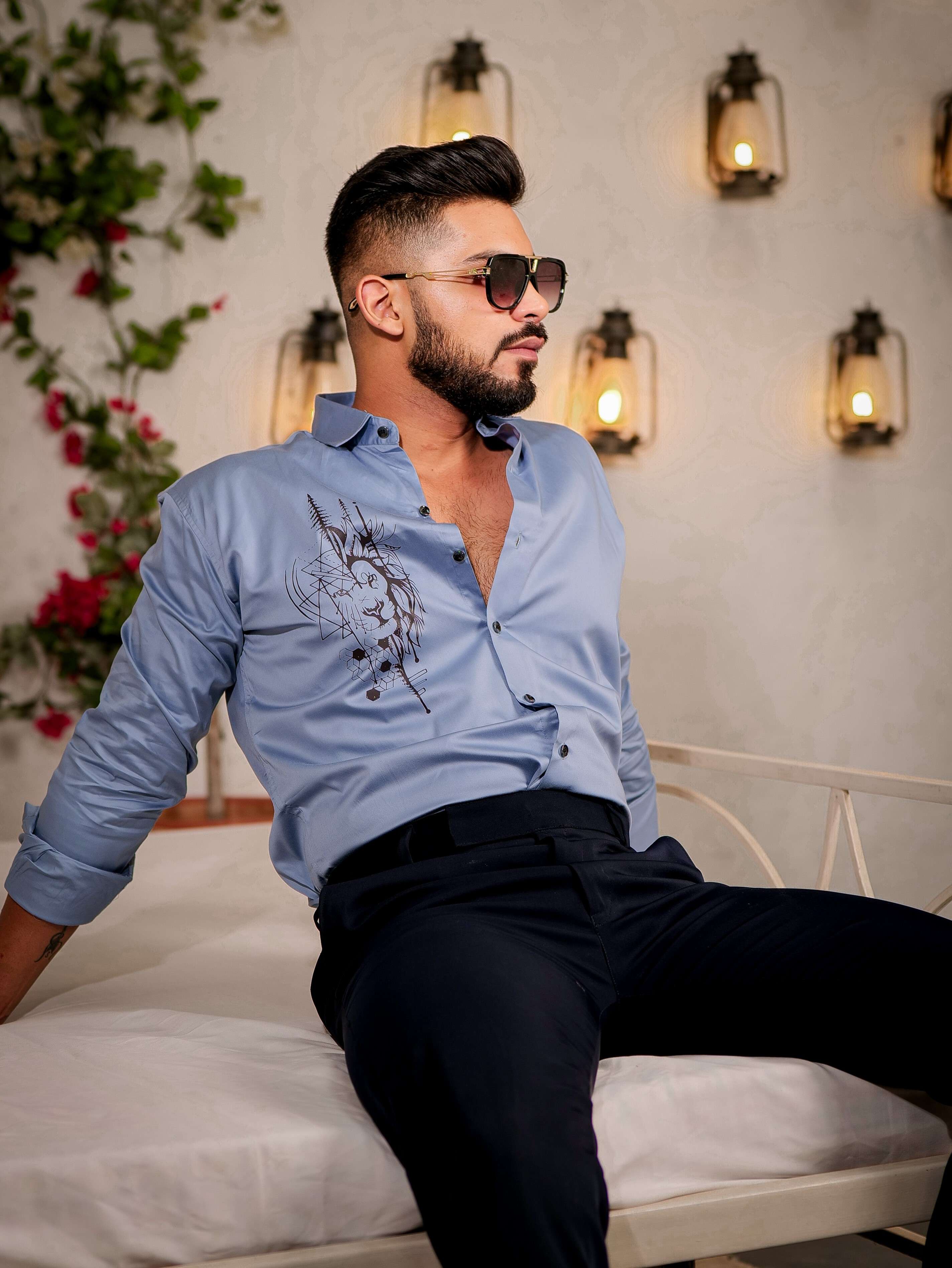 Sky Club Wear Printed Satin Cotton Shirt - Image 3