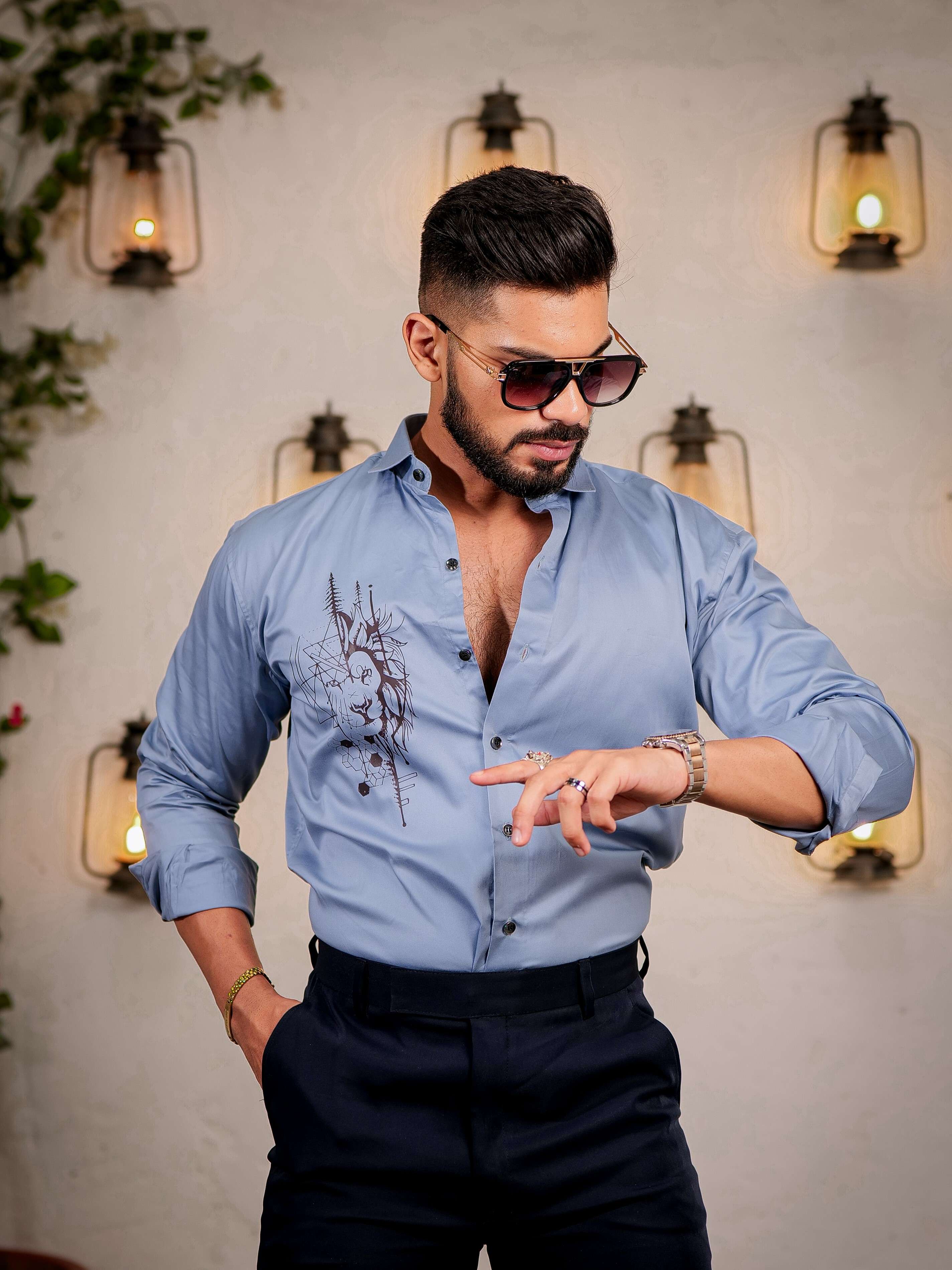 Sky Club Wear Printed Satin Cotton Shirt - Image 6