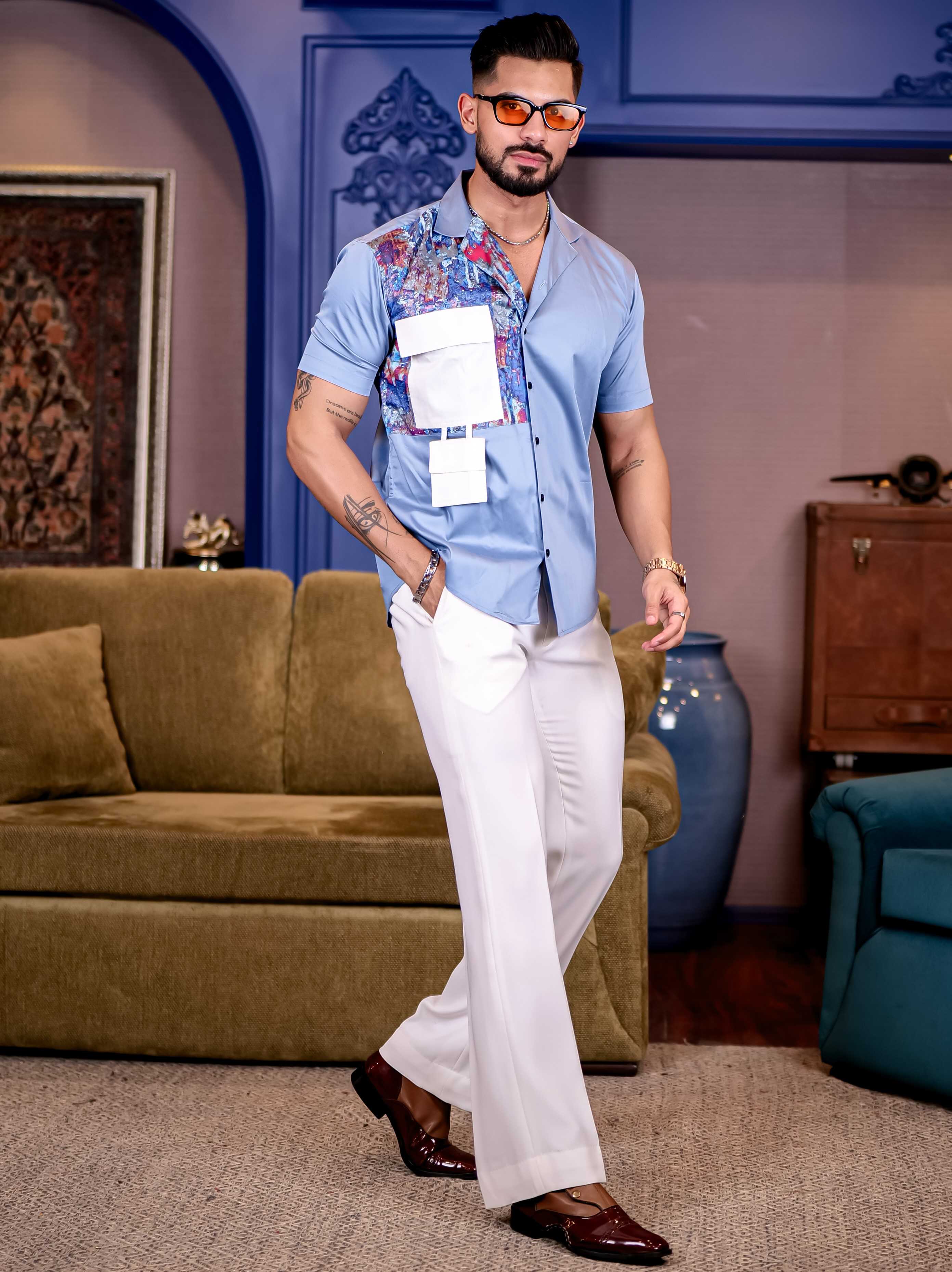Sky Notched Cut n sew Premium Cotton Shirt For Men - Image 6