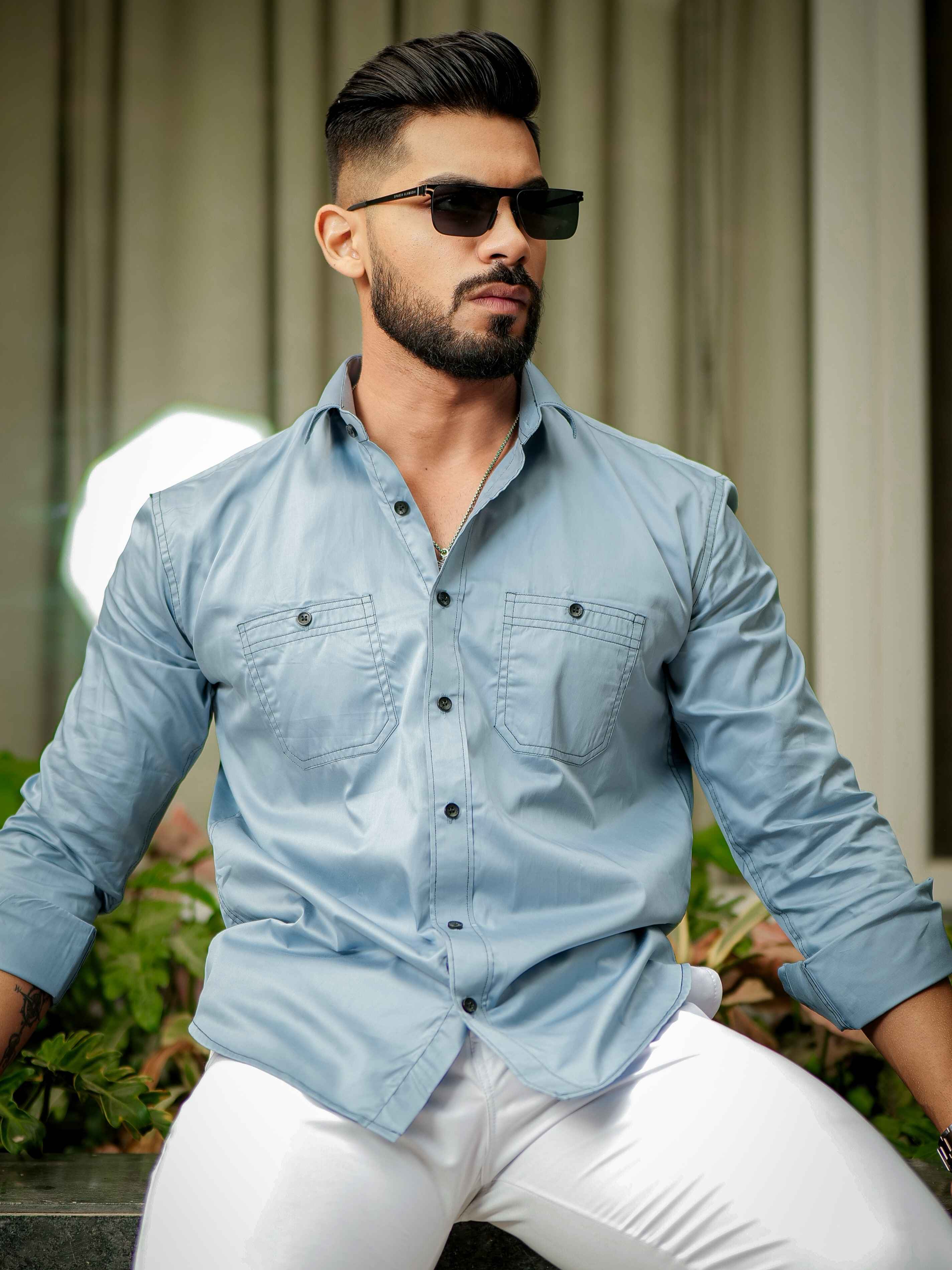 Sky Satin Cotton Over Shirt - Image 4