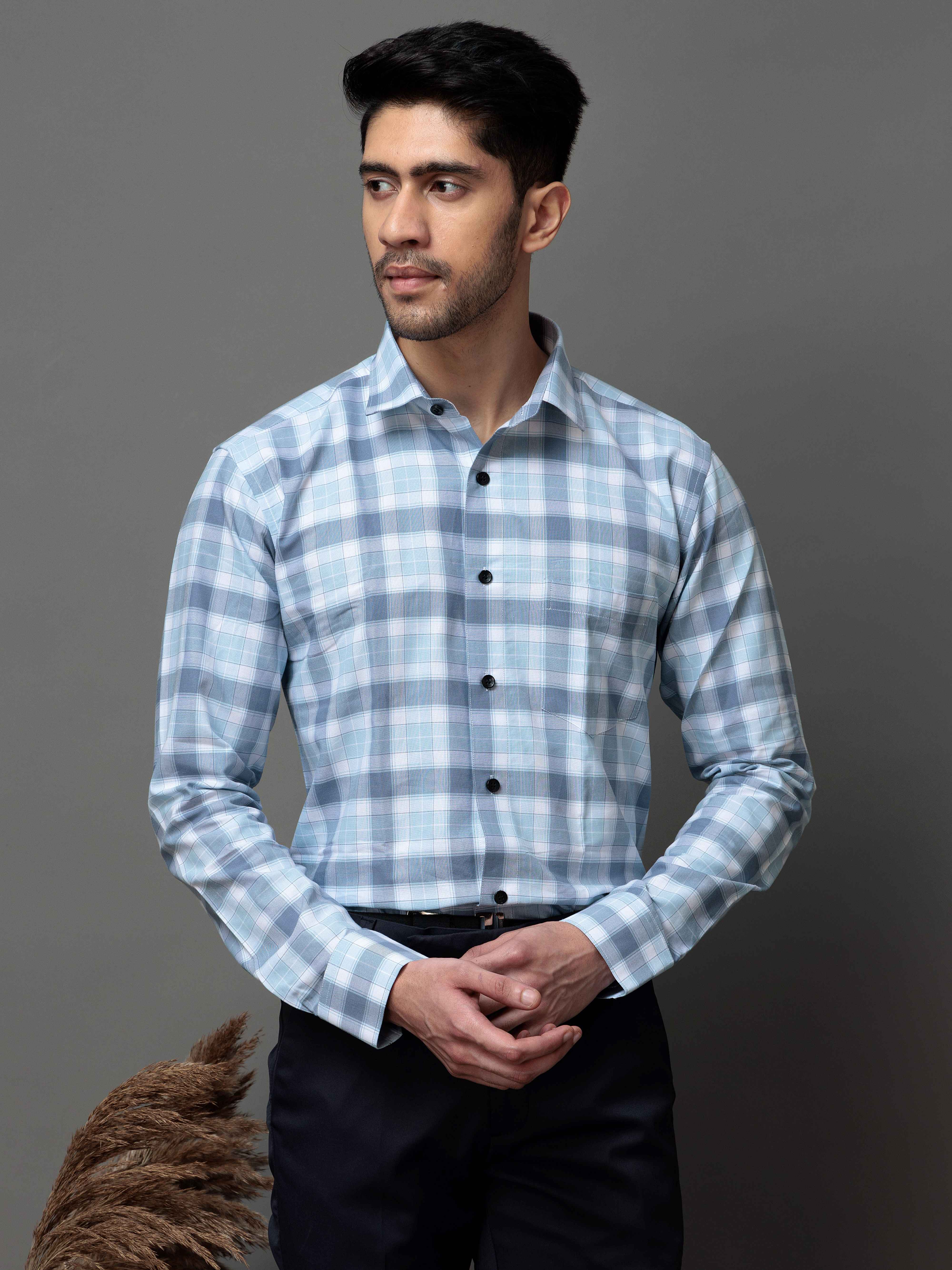 SQUARE SKY CHECKED COTTON CASUAL SHIRT FOR MEN'S - Image 4