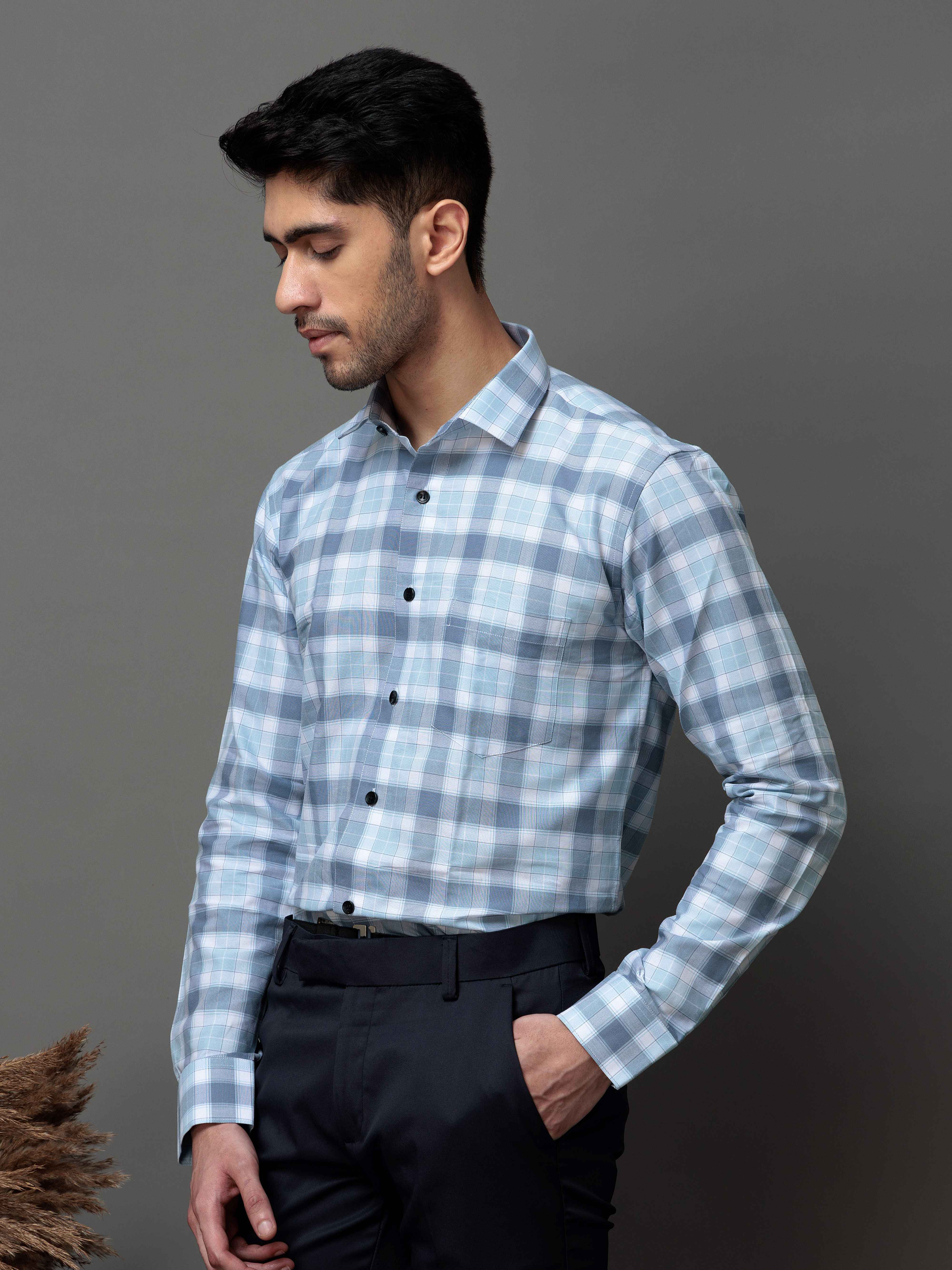 SQUARE SKY CHECKED COTTON CASUAL SHIRT FOR MEN'S - Image 5