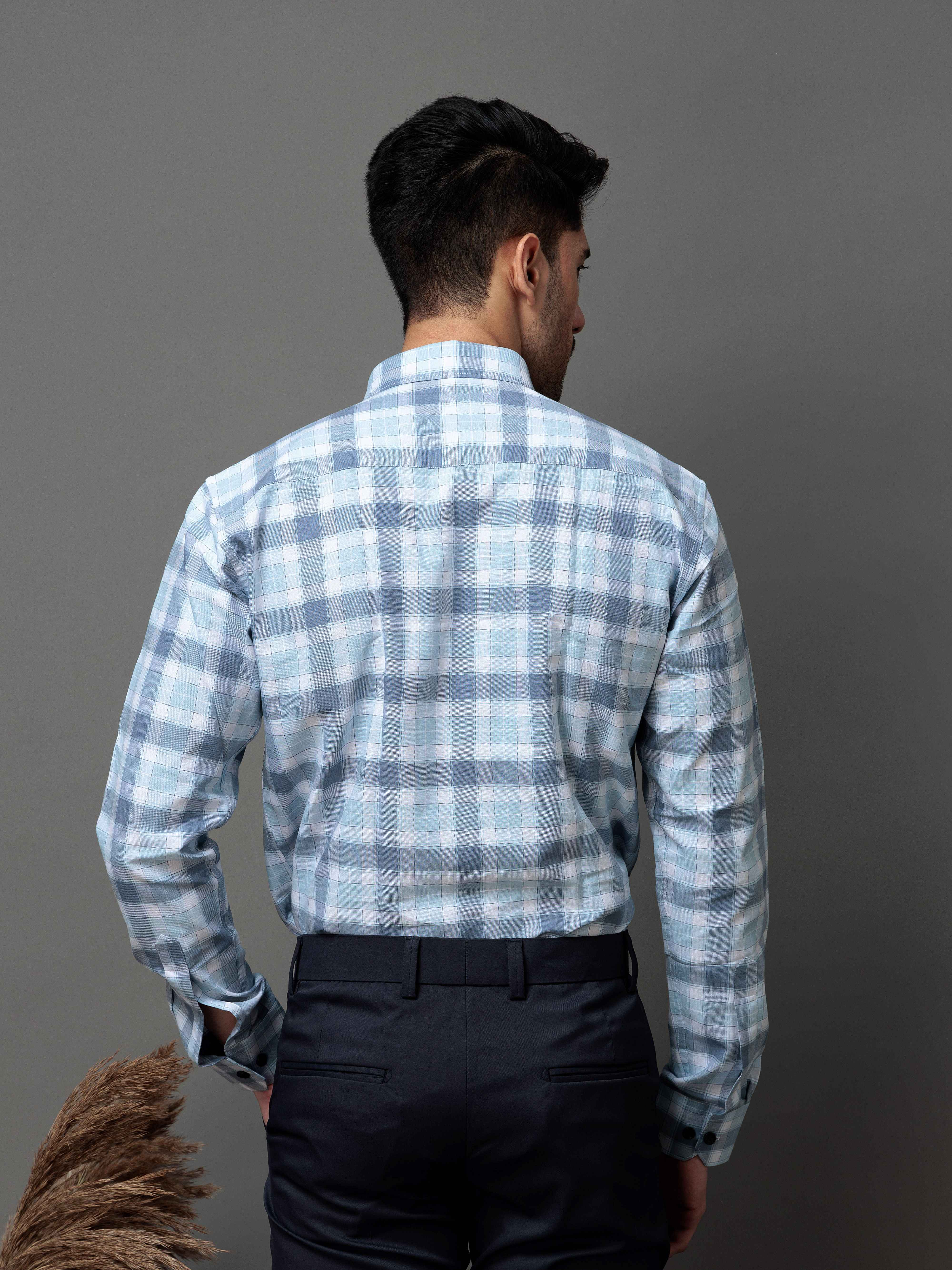 SQUARE SKY CHECKED COTTON CASUAL SHIRT FOR MEN'S - Image 7