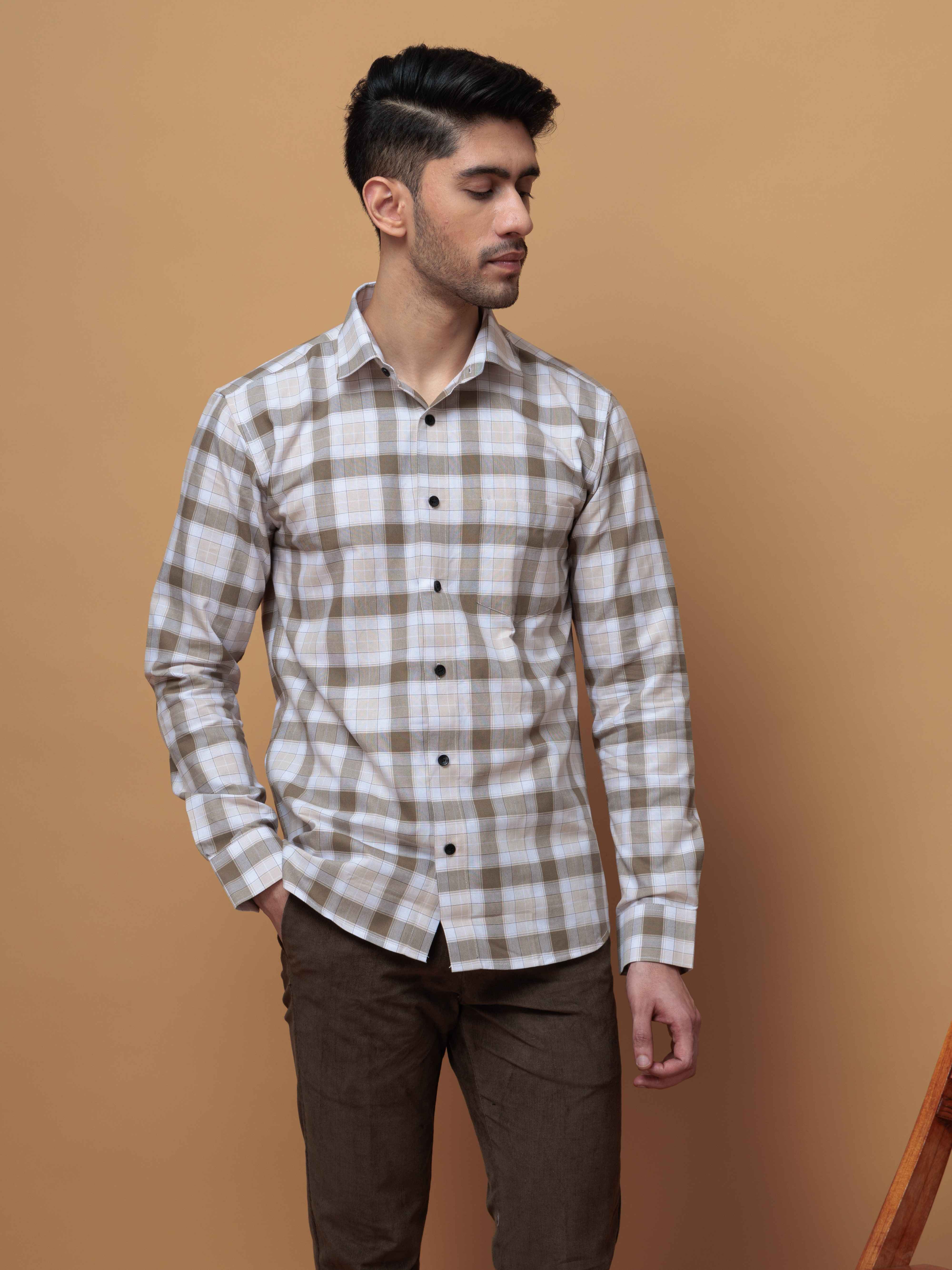 SQUARE WOOD CHECKED COTTON CASUAL SHIRT FOR MEN'S - Image 4