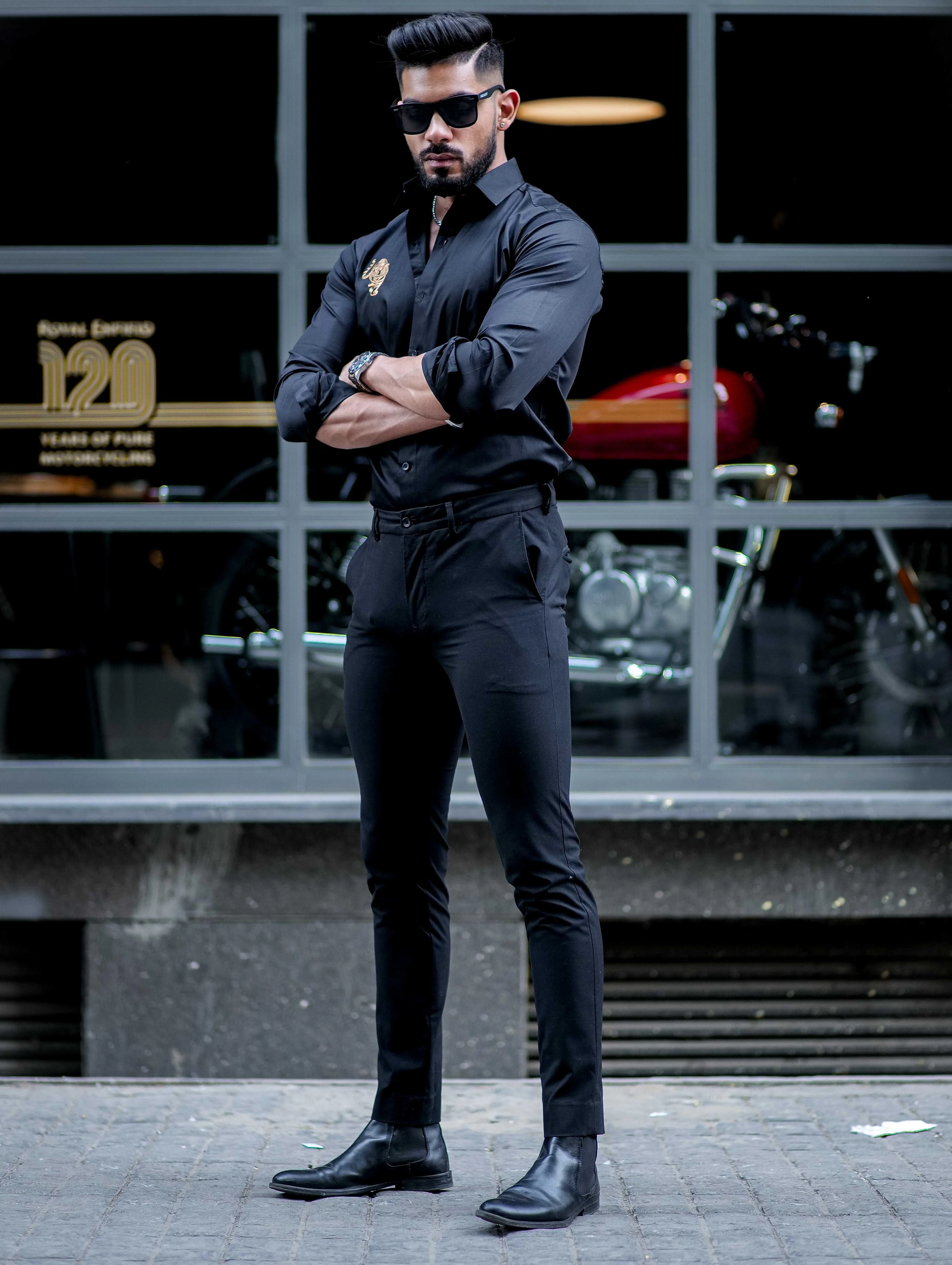 Tiger Embroidered Black Luxury Cotton Shirt - Image 5