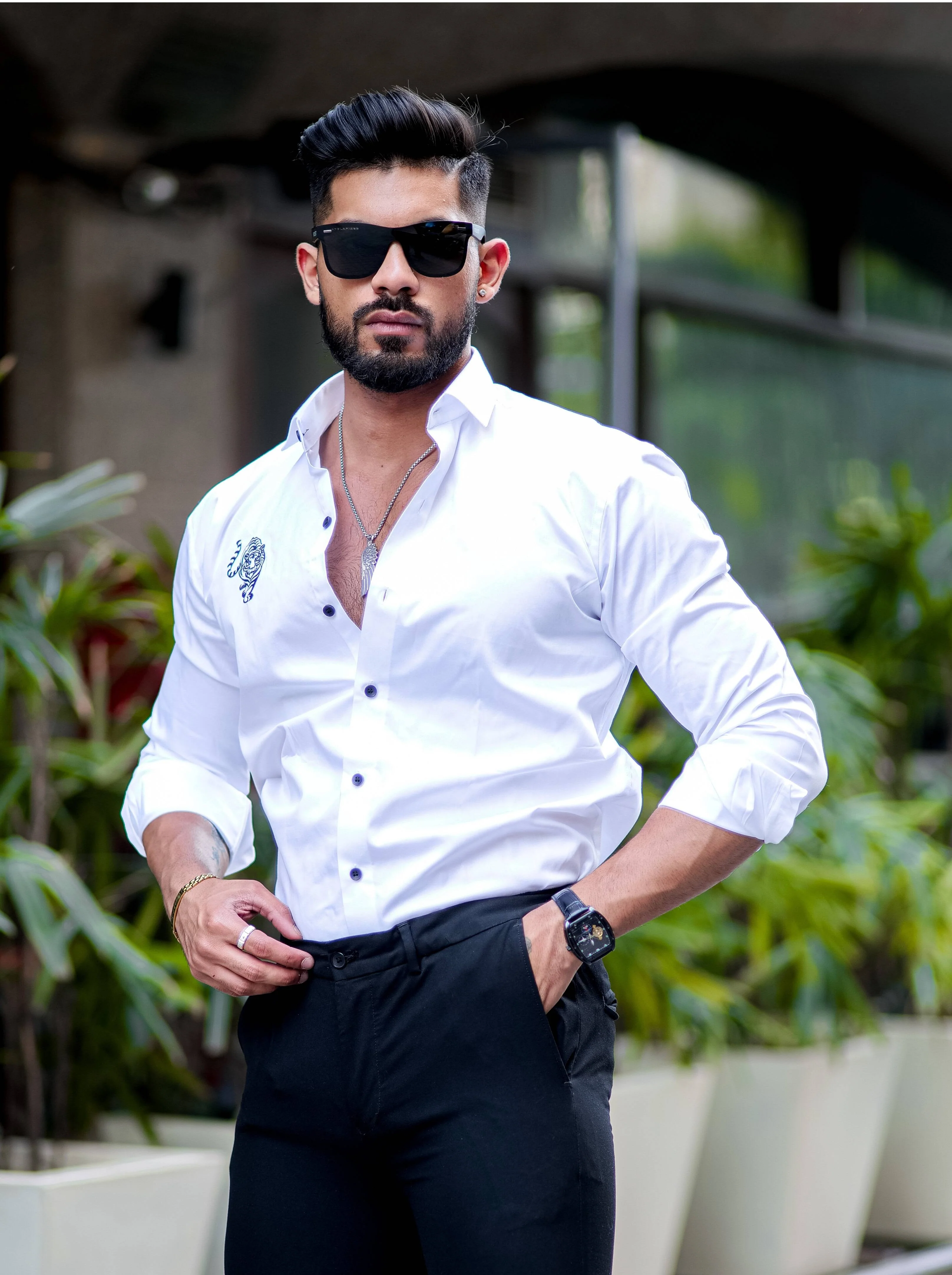 Tiger Embroidered White Premium Cotton Shirt - Image 3