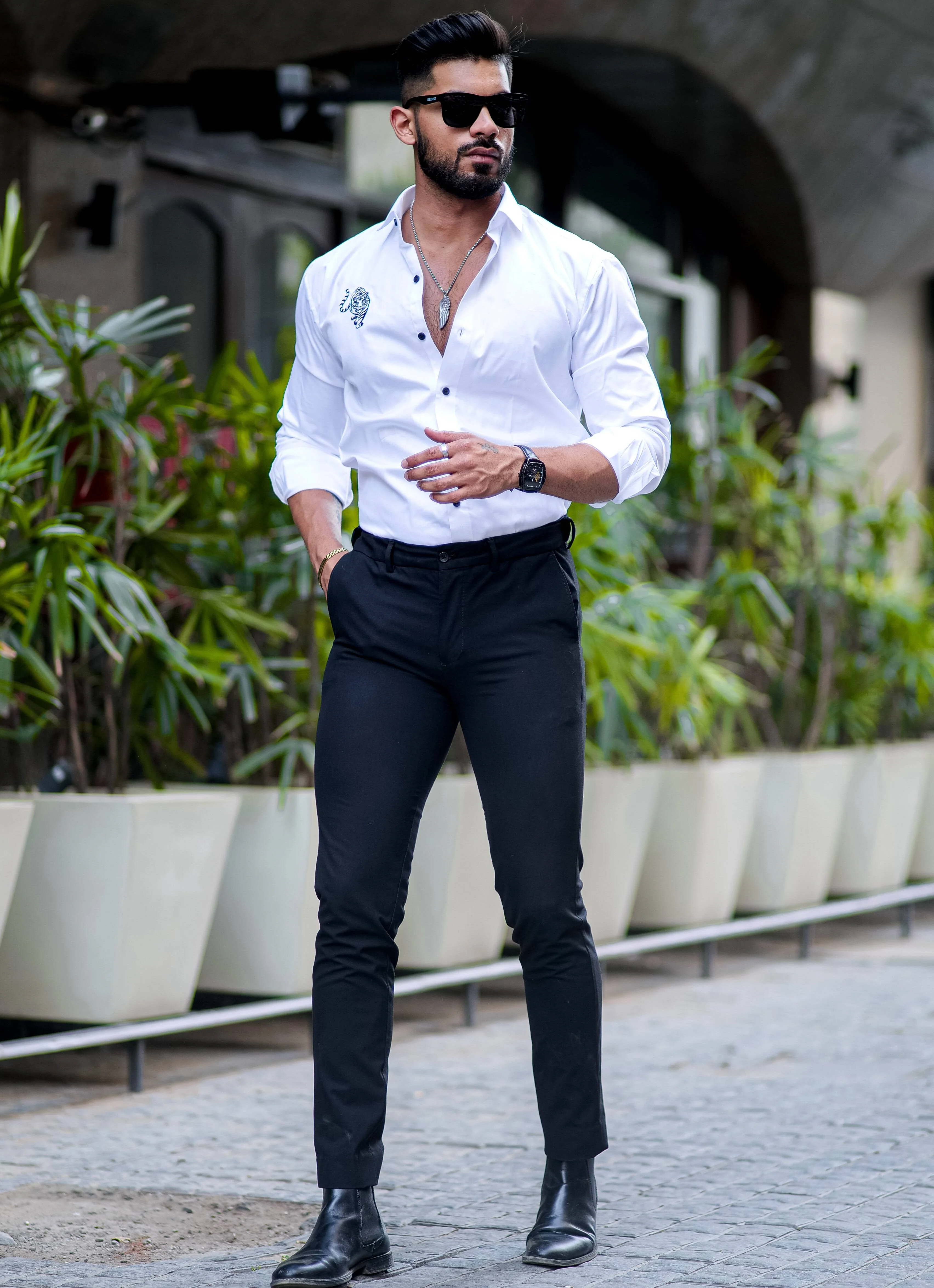 Tiger Embroidered White Premium Cotton Shirt - Image 4