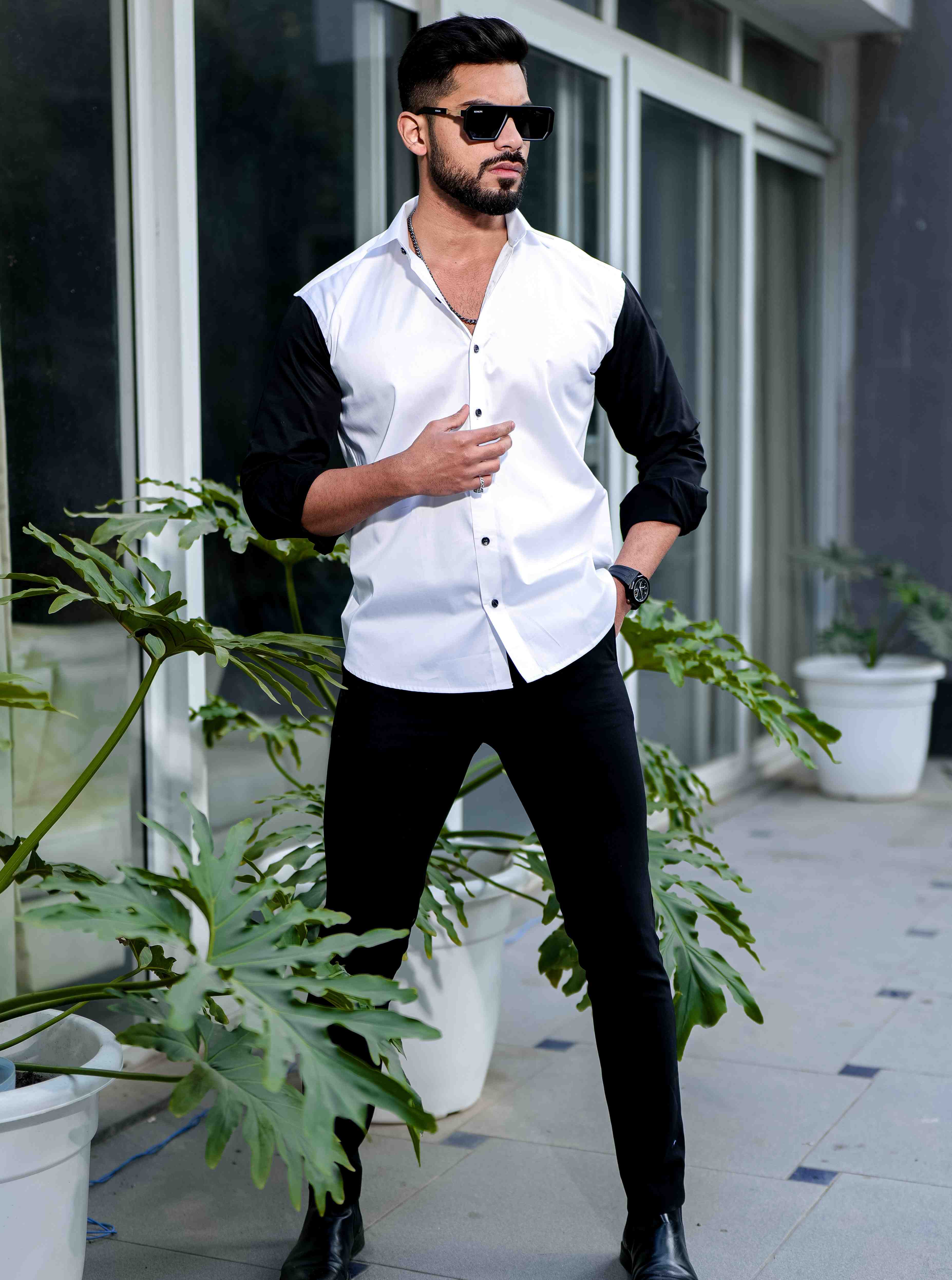 White And Black Satin Cotton Cut N Sew Designer Shirt - Image 5