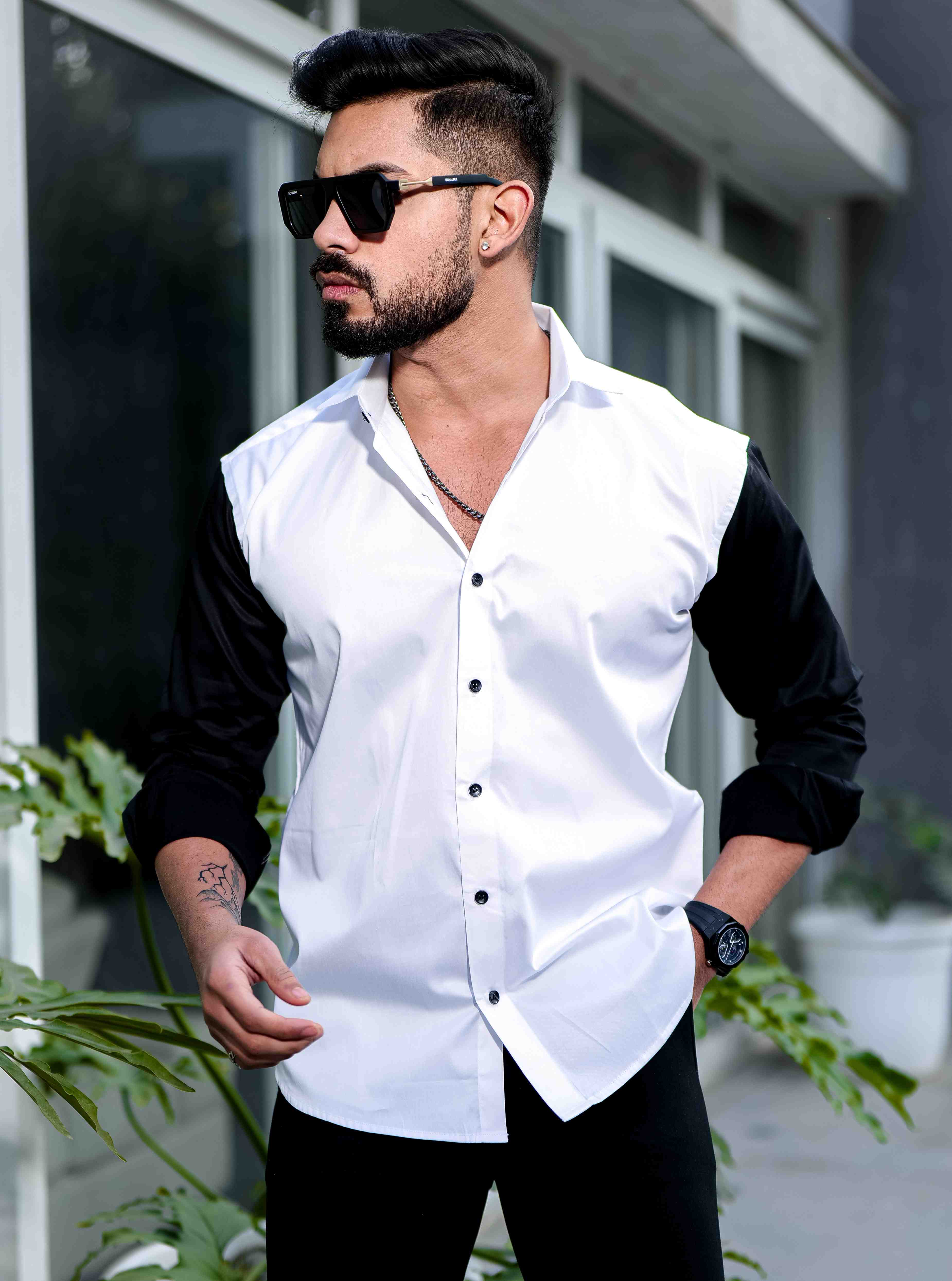 White And Black Satin Cotton Cut N Sew Designer Shirt - Image 7