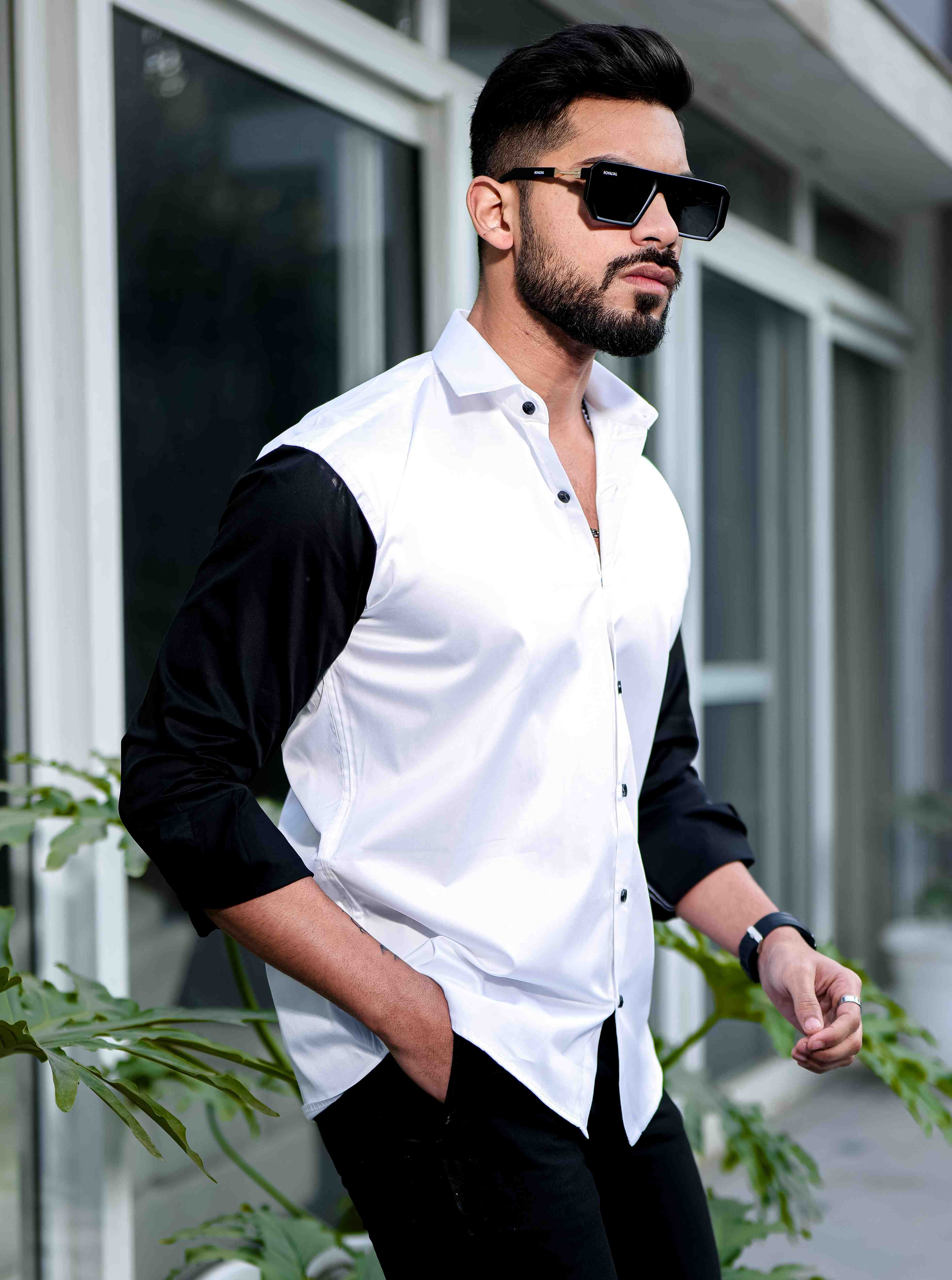White And Black Satin Cotton Cut N Sew Designer Shirt - Image 8