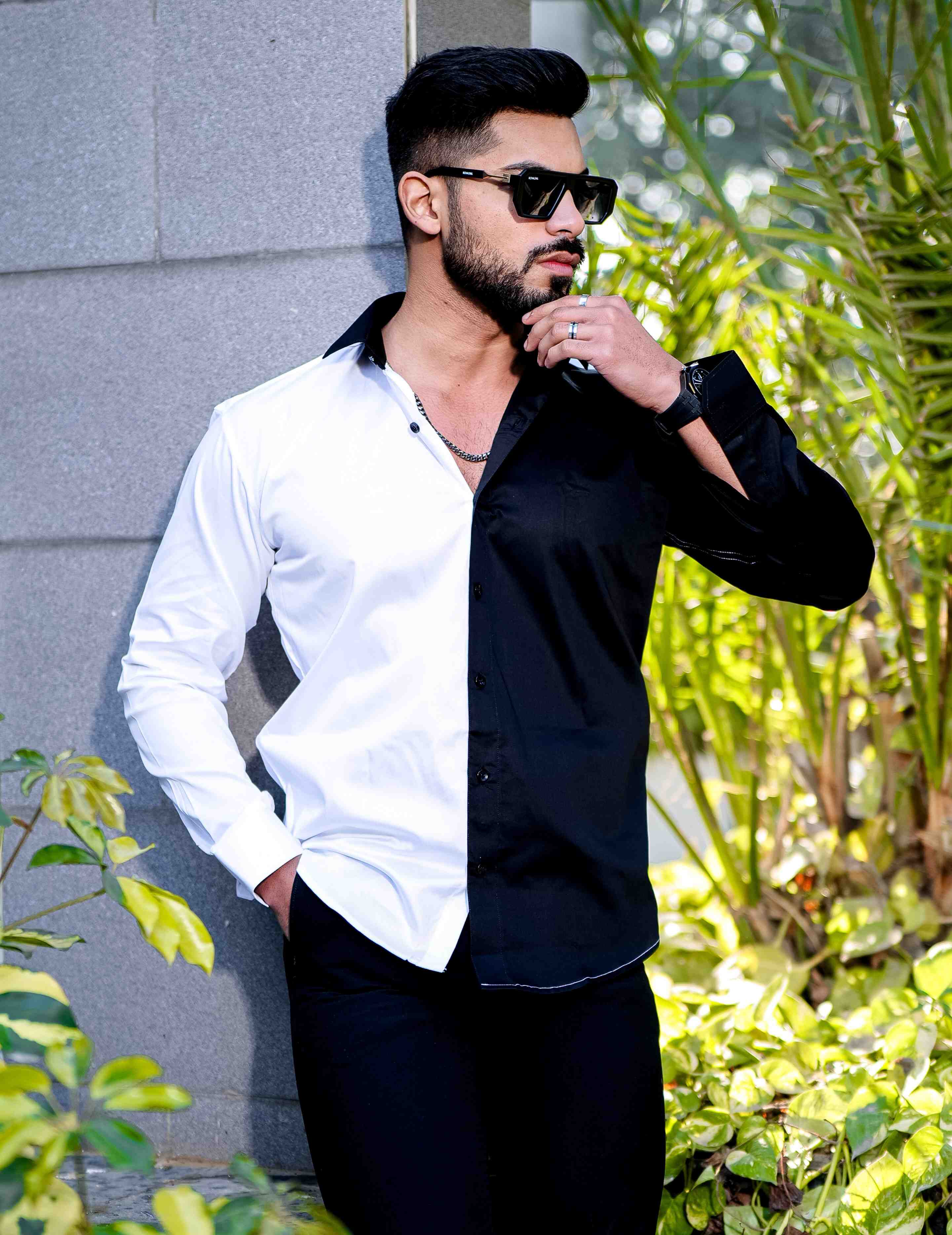 White And Black Satin Cotton Designer Shirt - Image 3