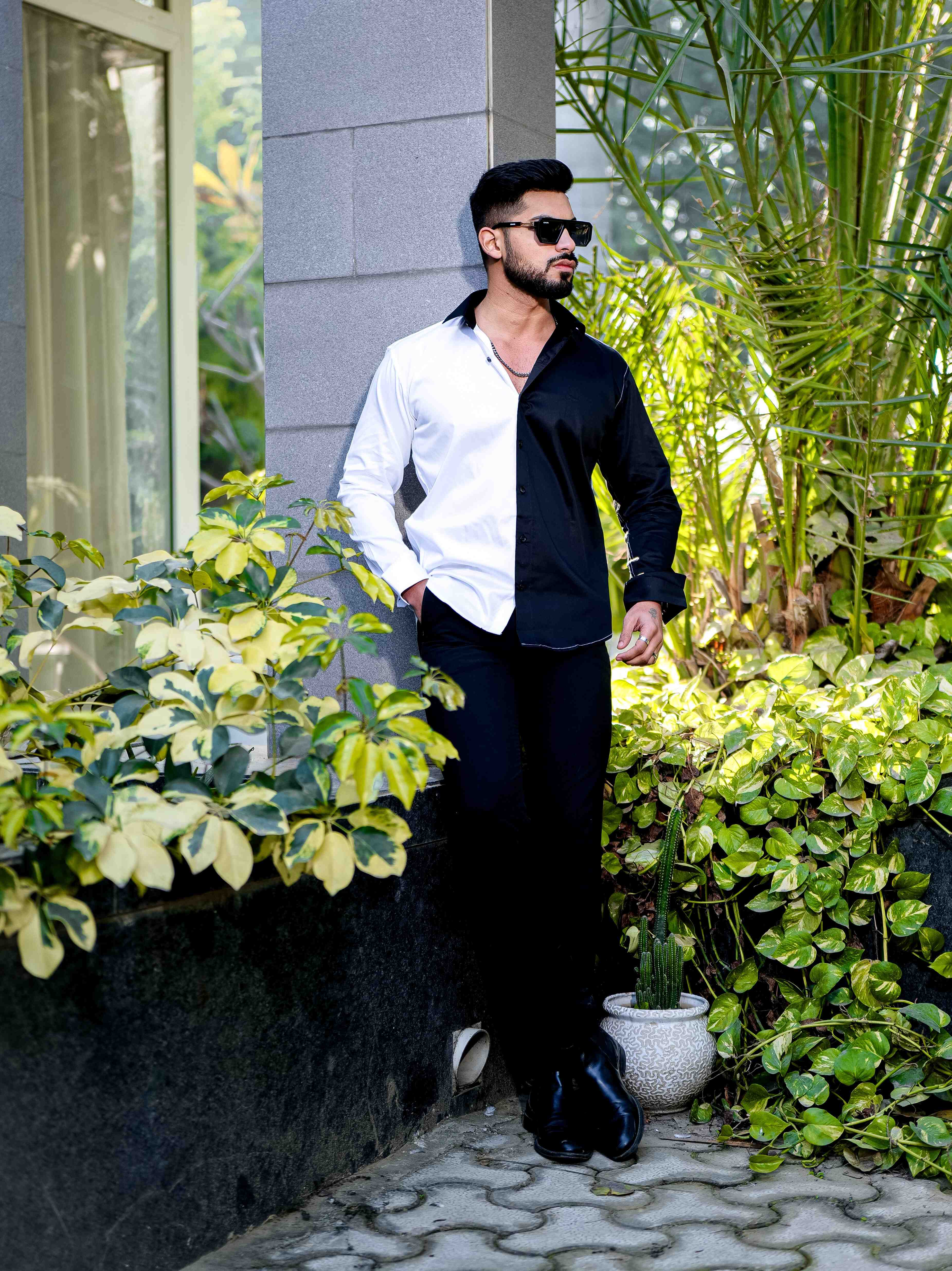 White And Black Satin Cotton Designer Shirt - Image 4