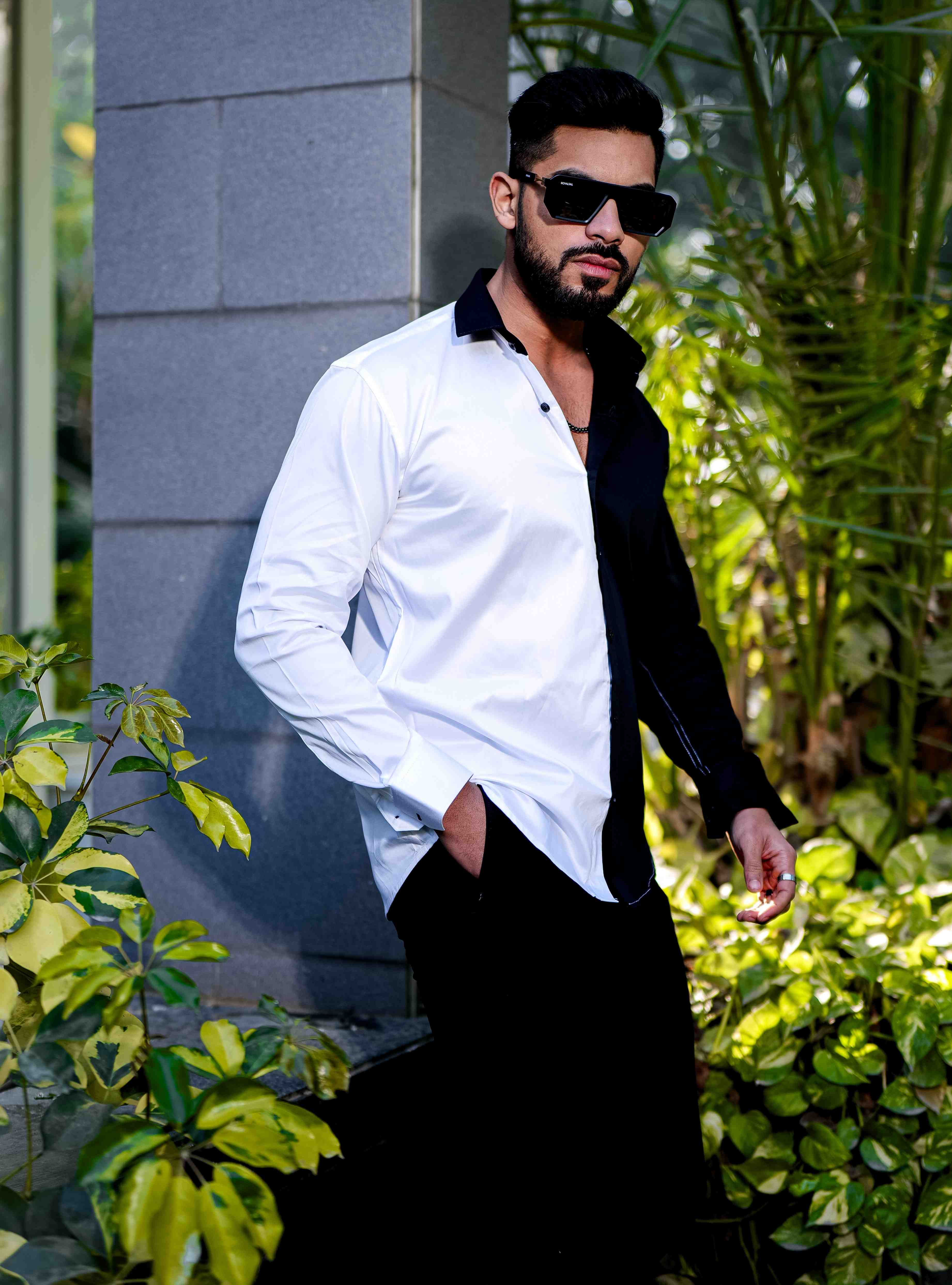 White And Black Satin Cotton Designer Shirt - Image 5