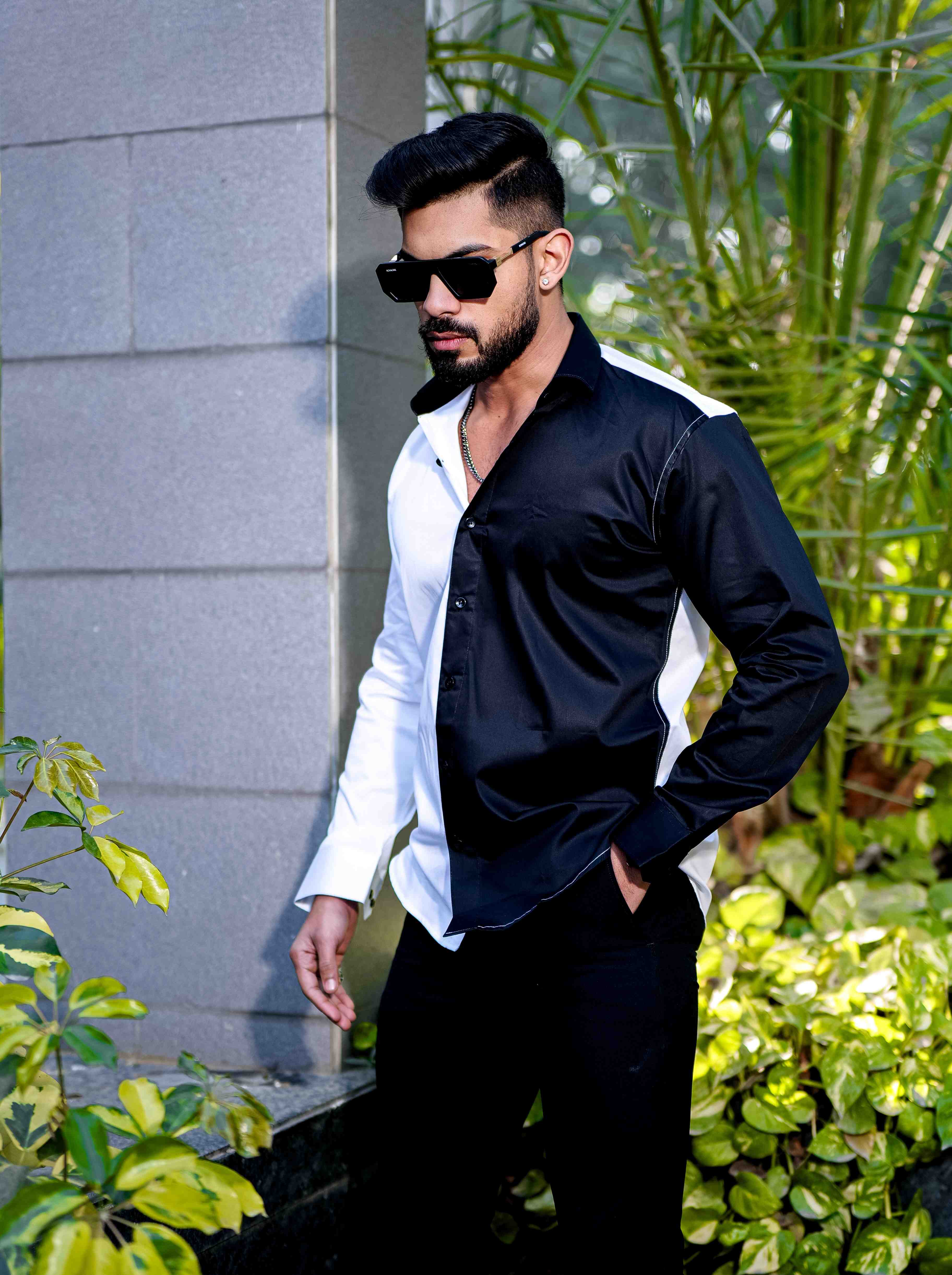 White And Black Satin Cotton Designer Shirt - Image 6