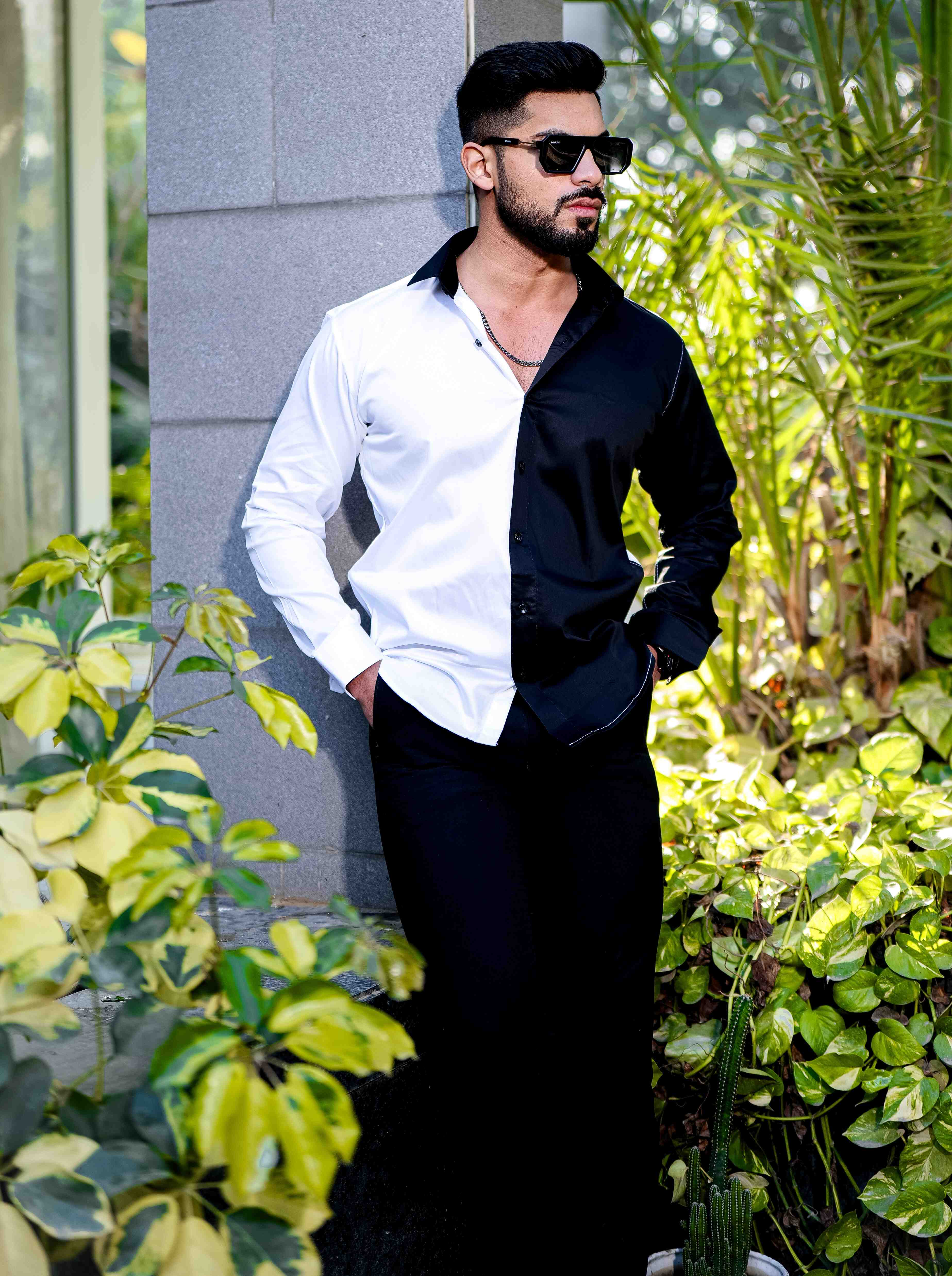 White And Black Satin Cotton Designer Shirt - Image 7