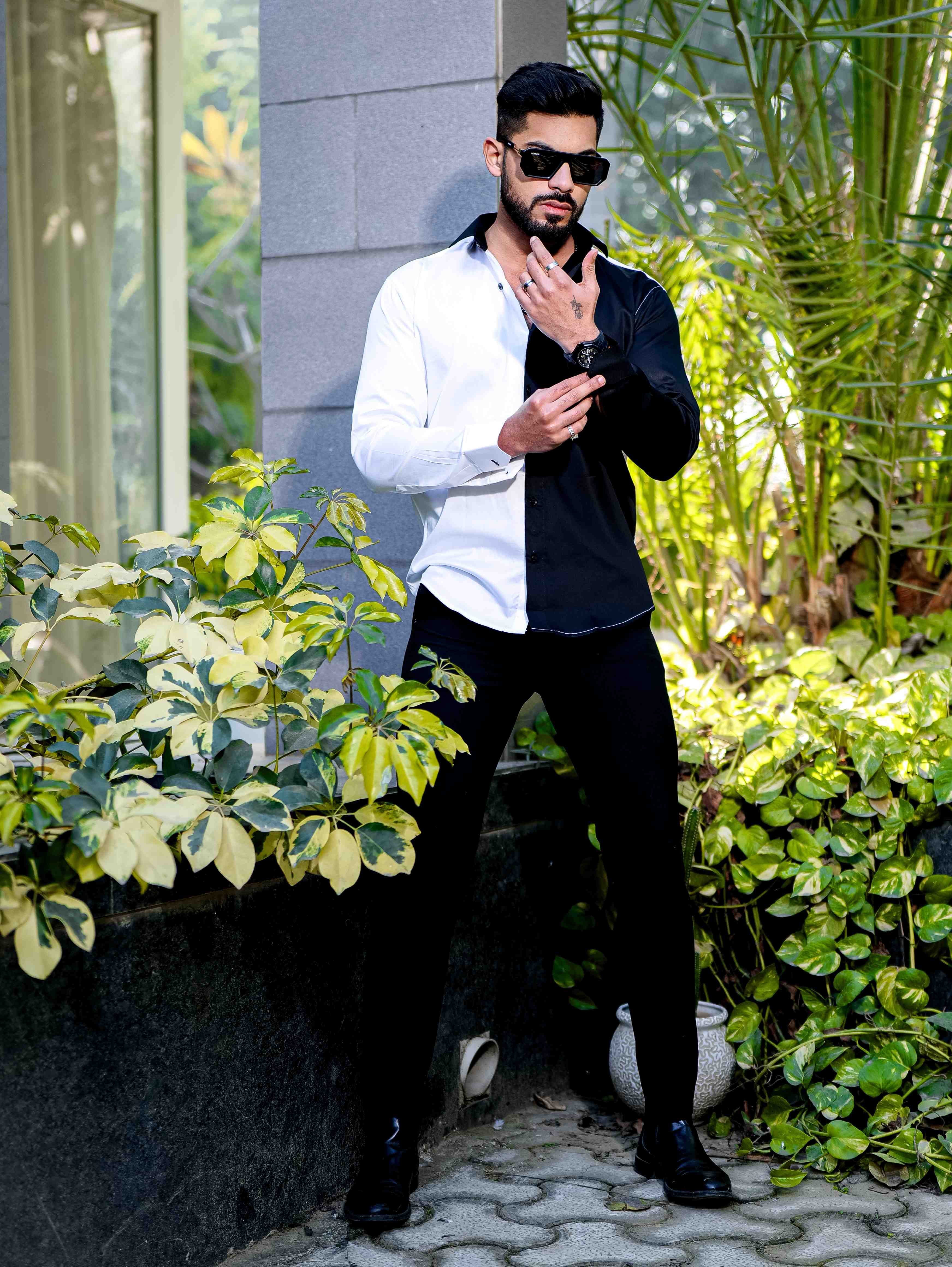 White And Black Satin Cotton Designer Shirt - Image 9
