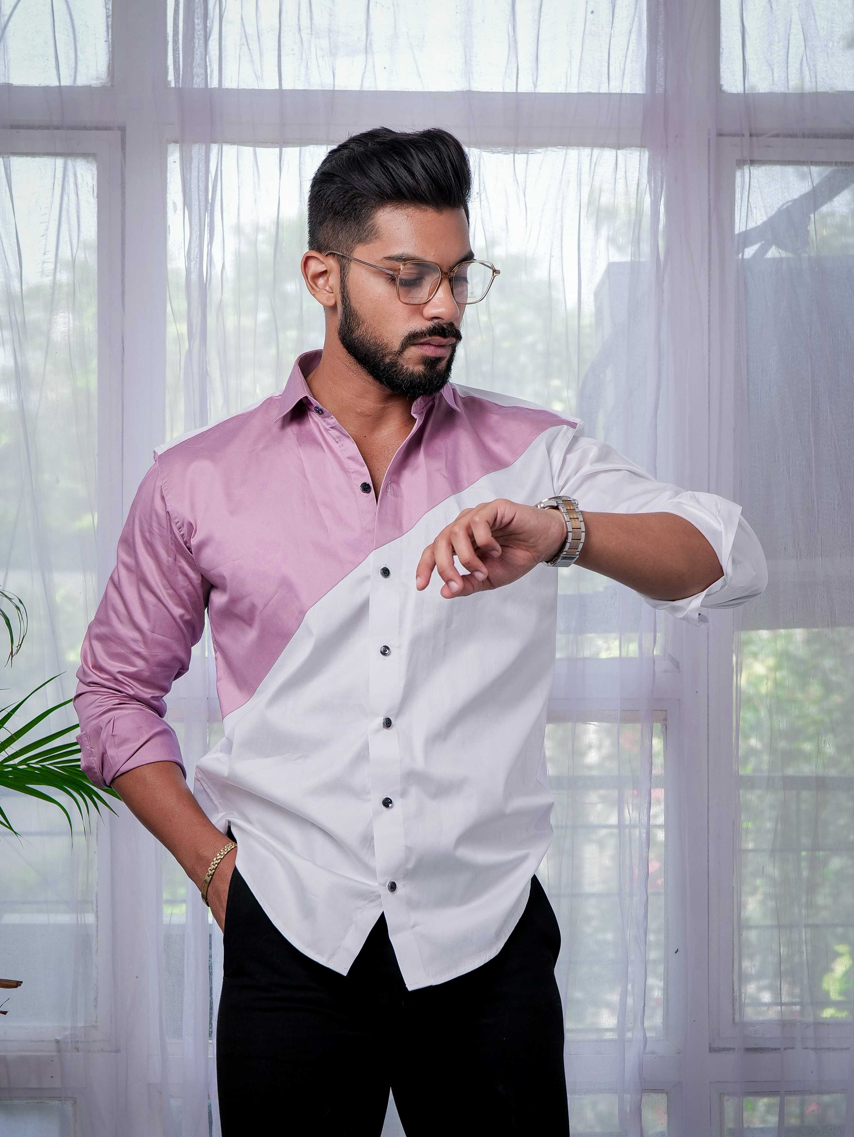 White And Purple Designer Satin Cotton Shirt - Image 10