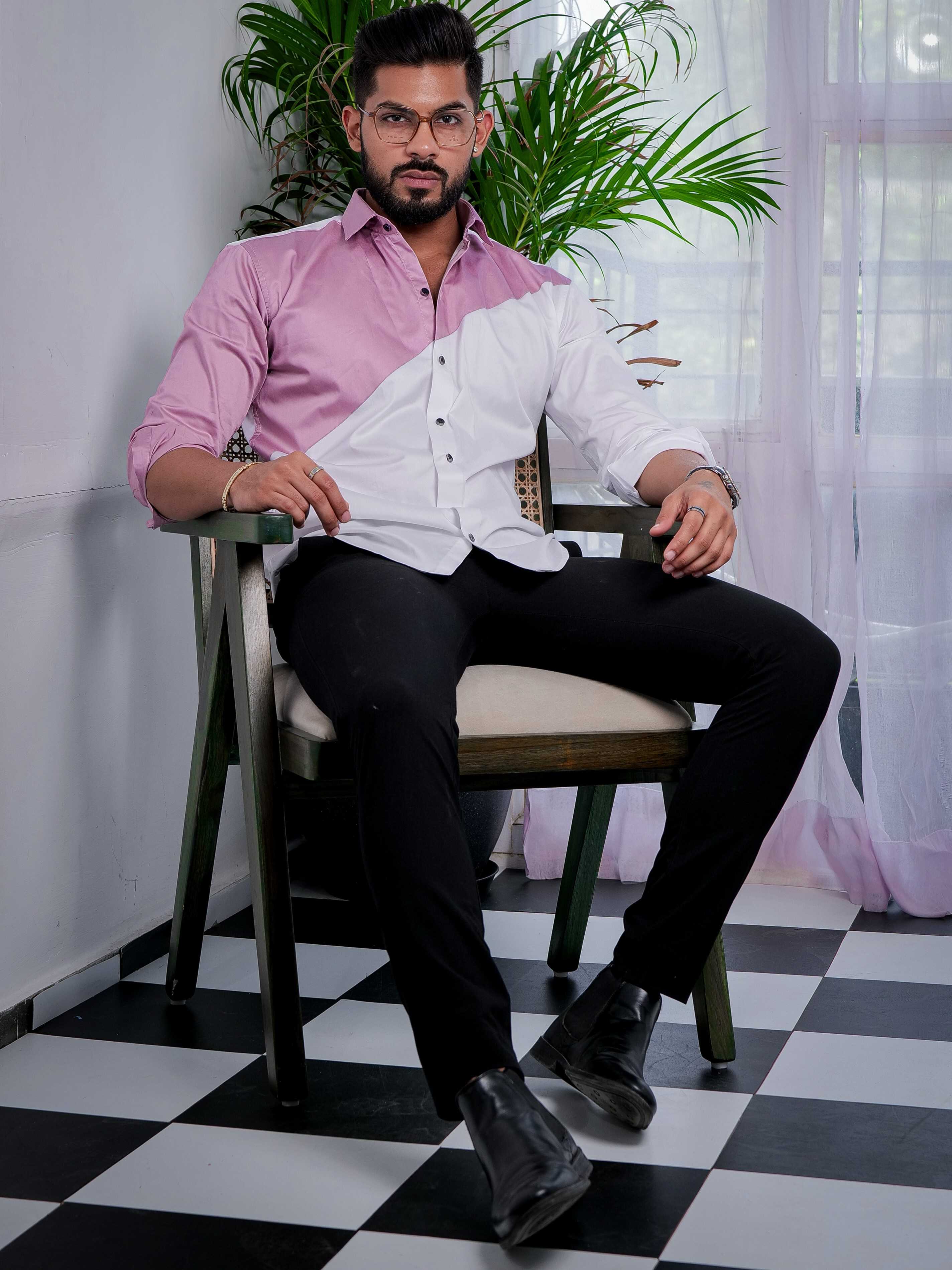 White And Purple Designer Satin Cotton Shirt - Image 11