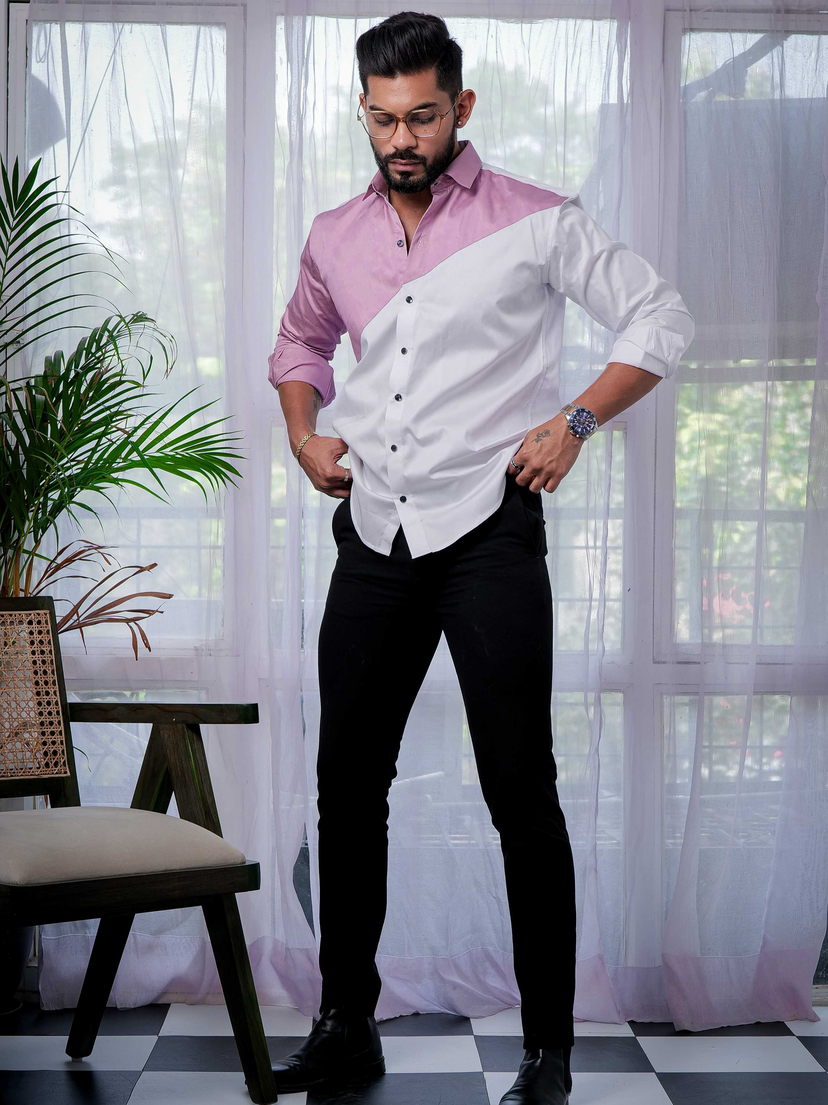 White And Purple Designer Satin Cotton Shirt - Image 3