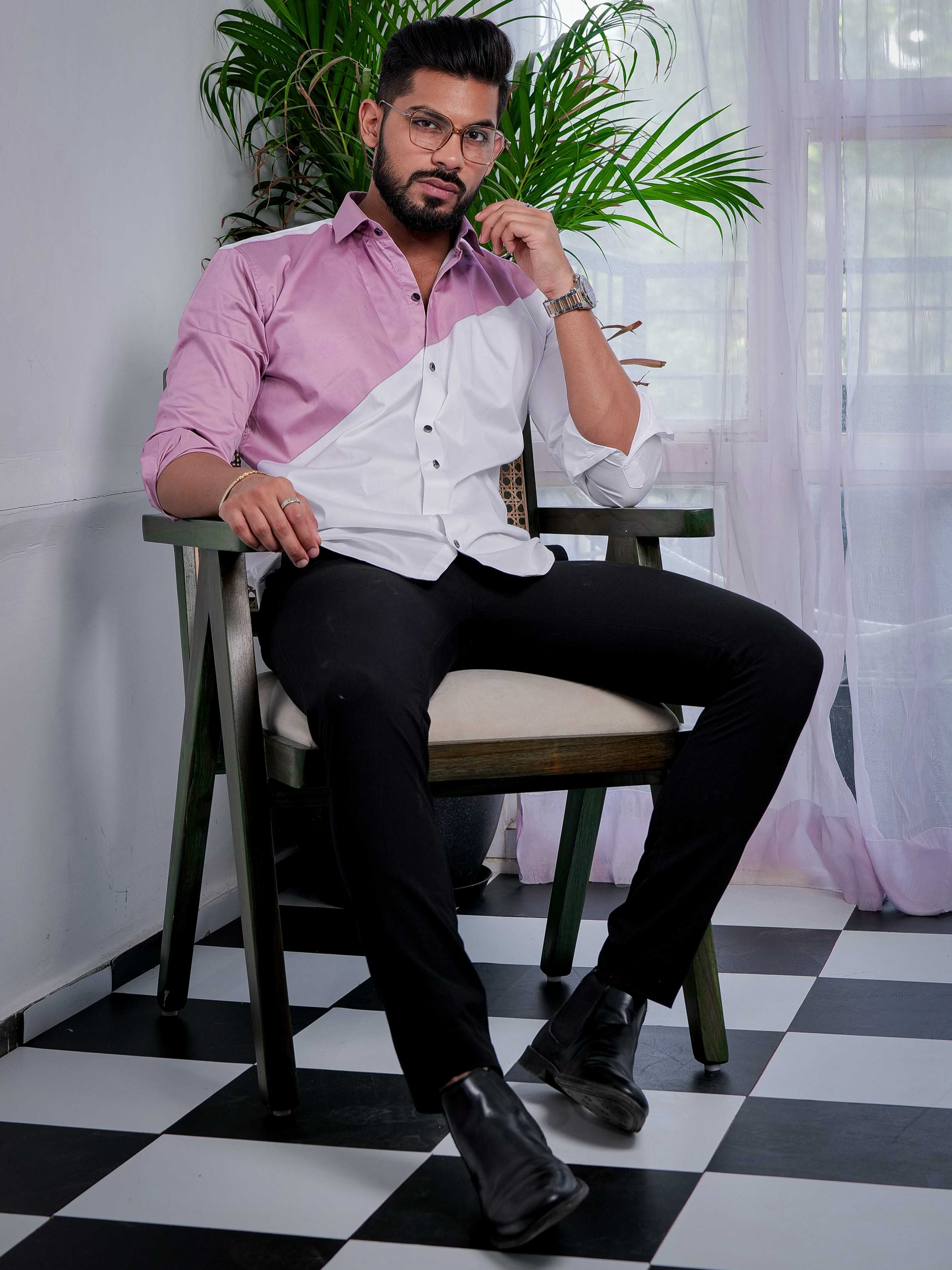 White And Purple Designer Satin Cotton Shirt - Image 4