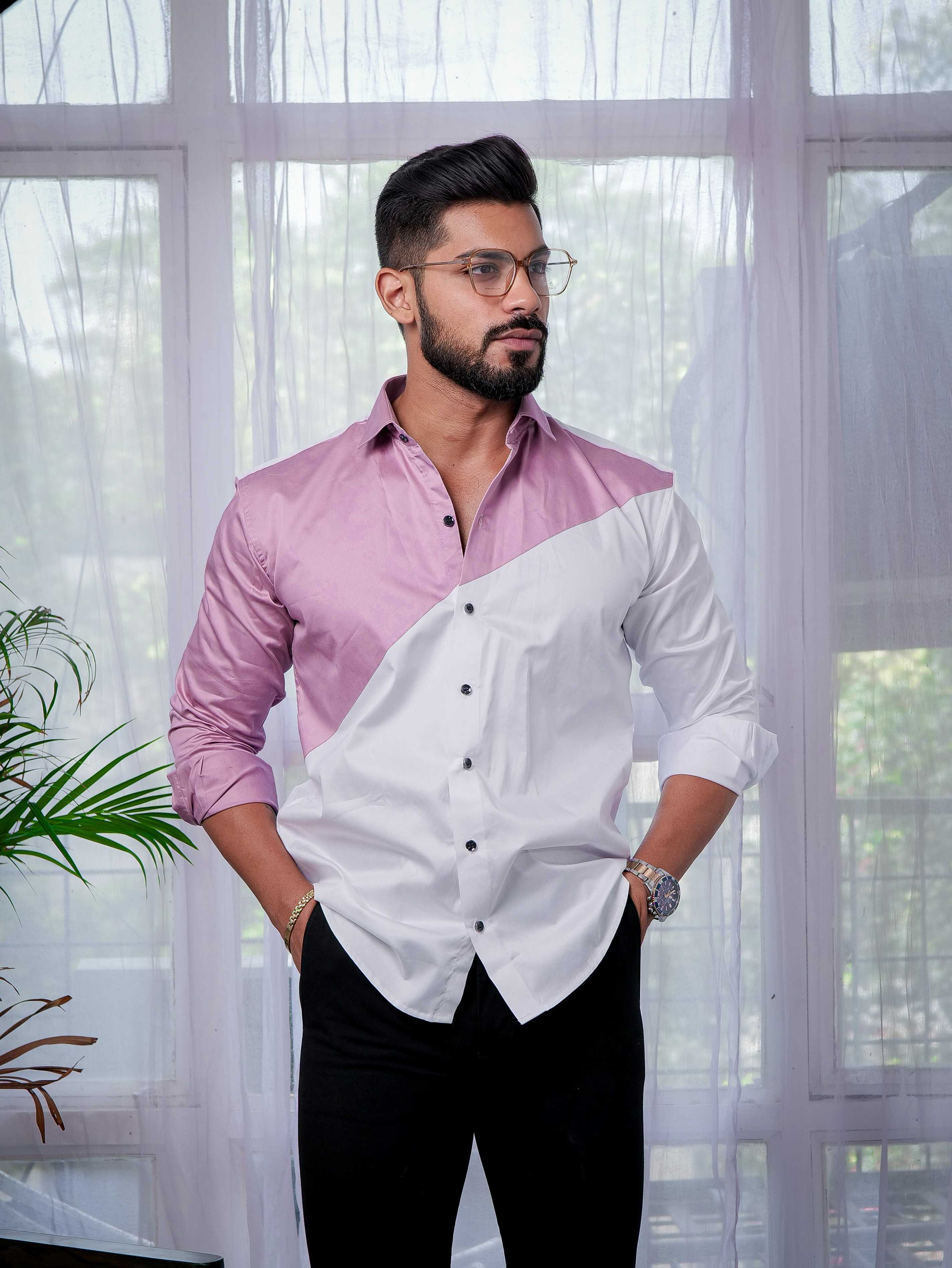 White And Purple Designer Satin Cotton Shirt - Image 5