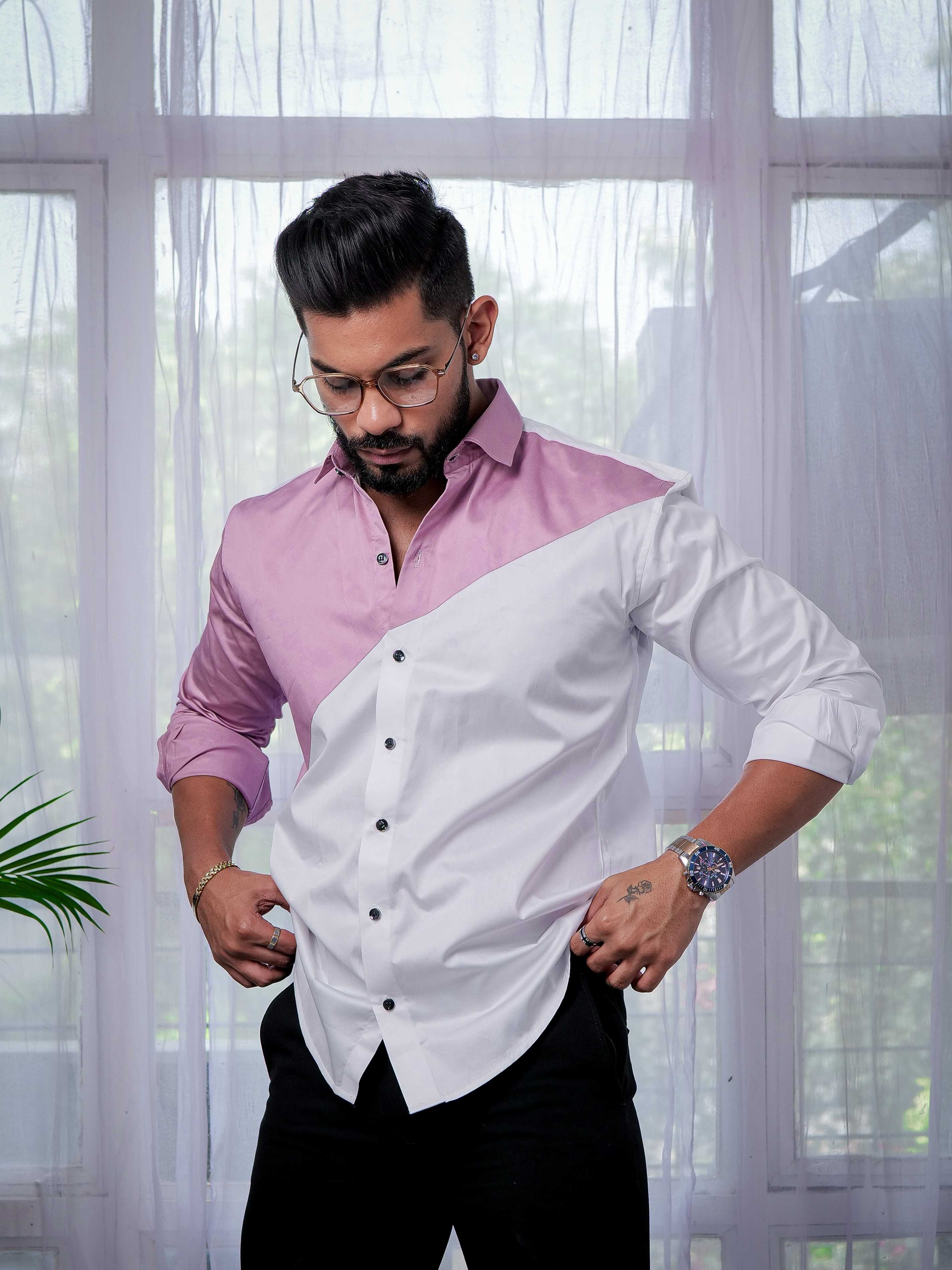 White And Purple Designer Satin Cotton Shirt - Image 6