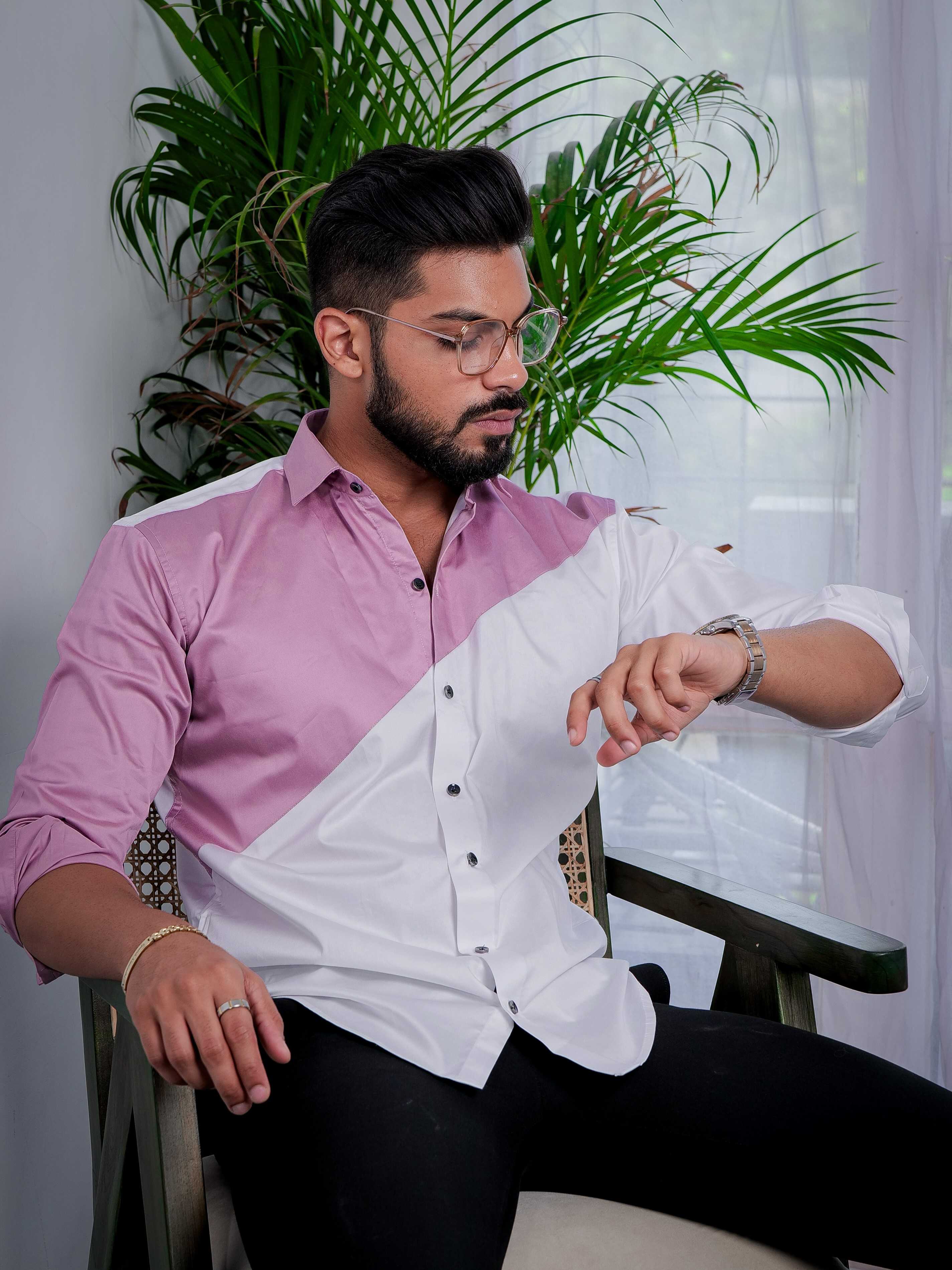 White And Purple Designer Satin Cotton Shirt - Image 8