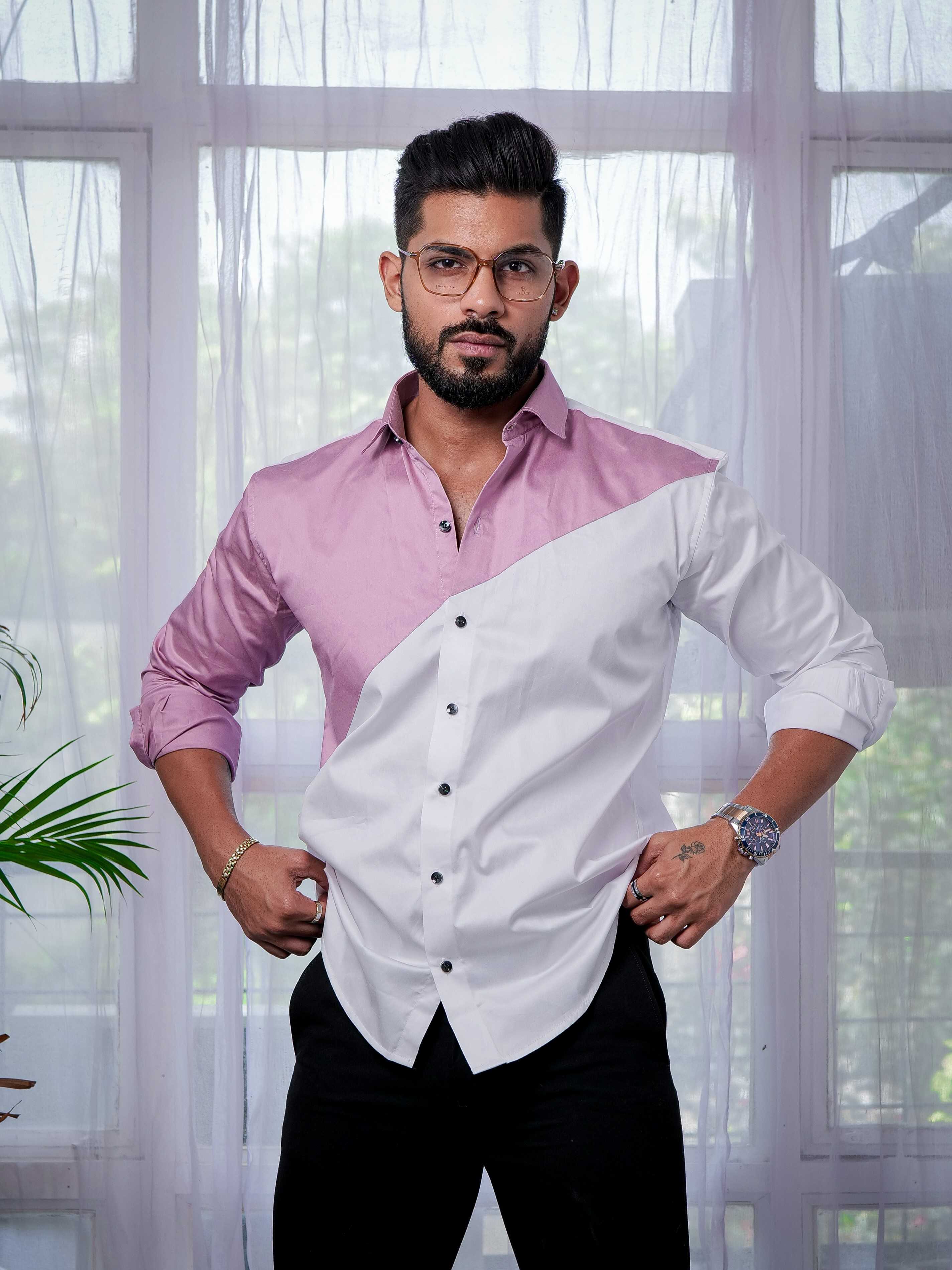 White And Purple Designer Satin Cotton Shirt - Image 9