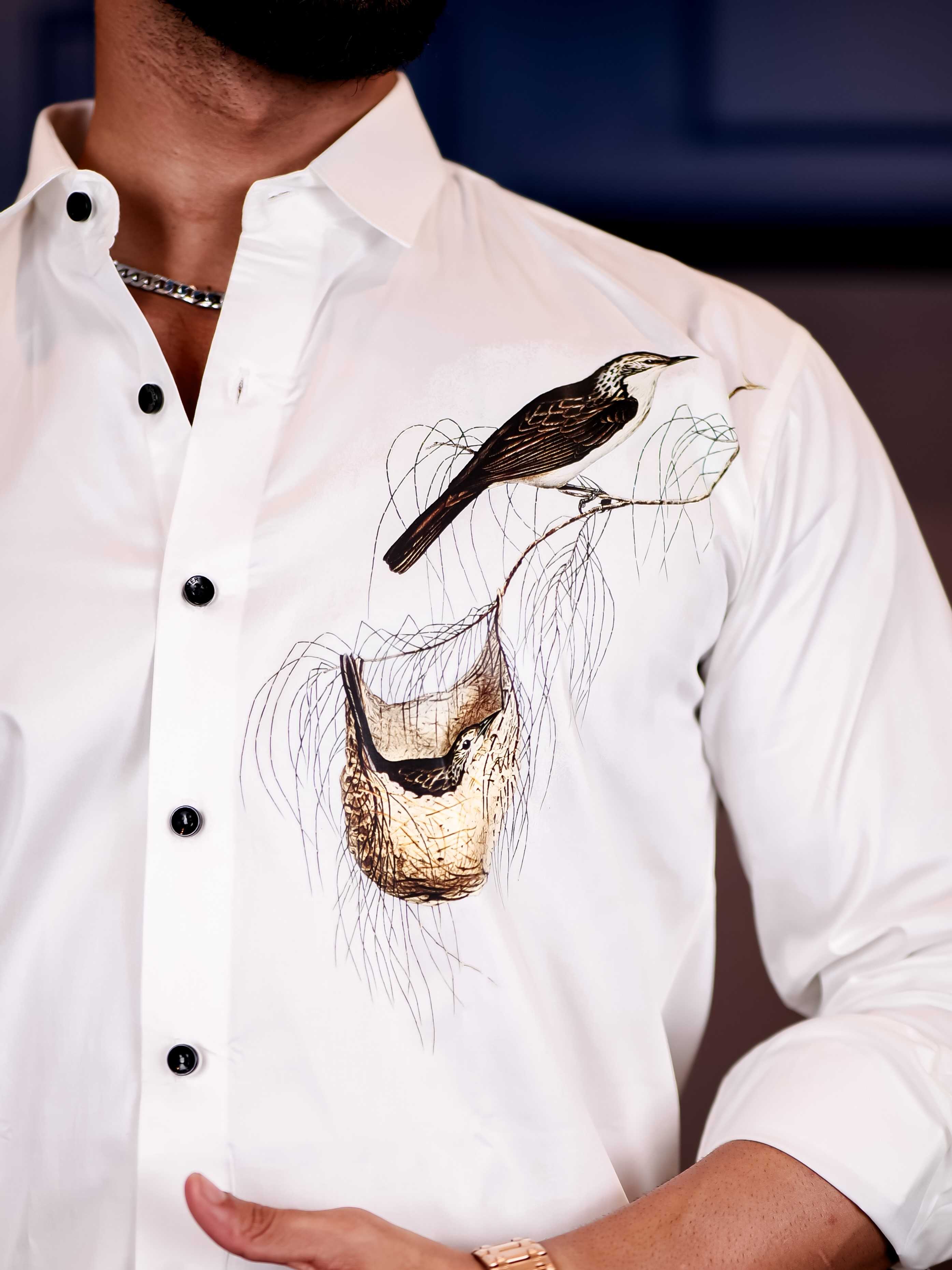 White Club Wear Baya Weaver Printed Satin Cotton Shirt - Image 2