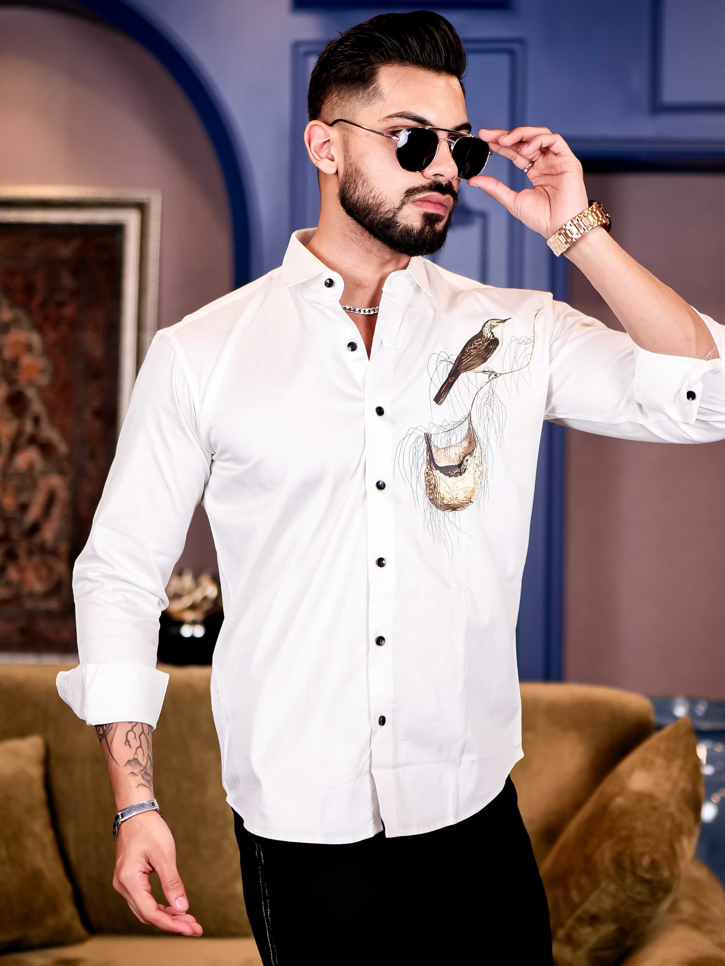 White Club Wear Baya Weaver Printed Satin Cotton Shirt - Image 3