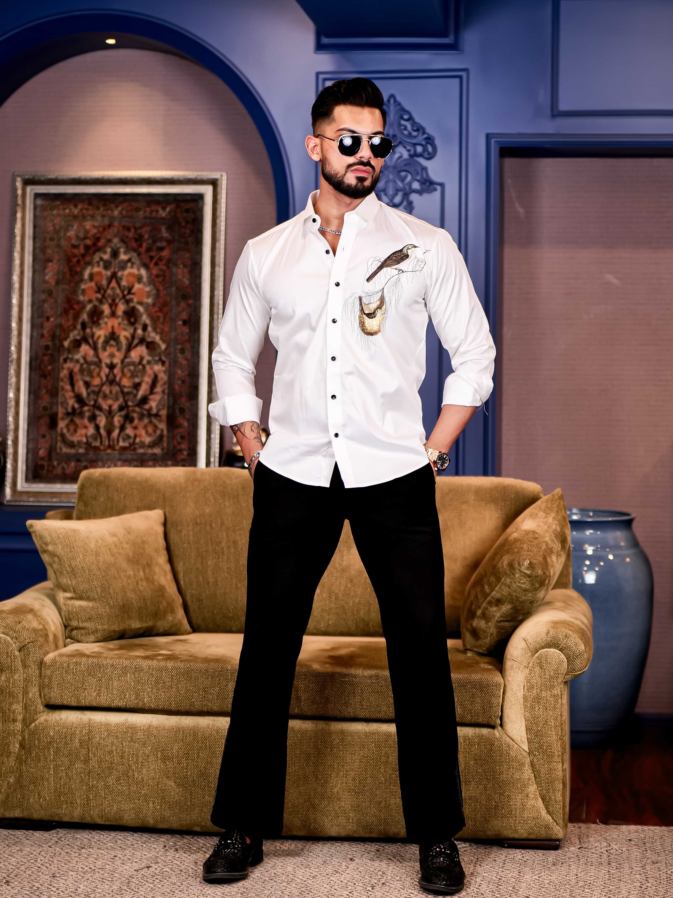 White Club Wear Baya Weaver Printed Satin Cotton Shirt - Image 6