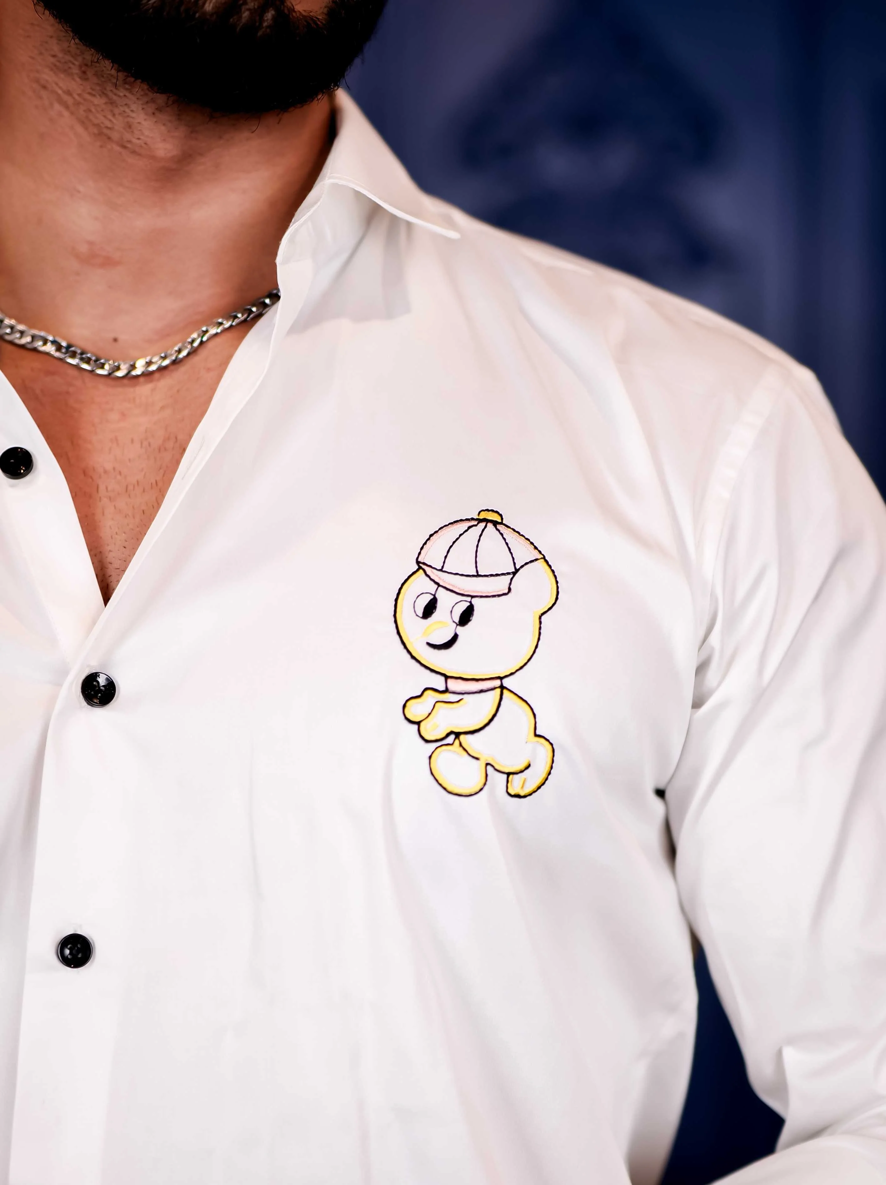 White Clubwear Cartoon Embroidered Satin Cotton Shirt - Image 2