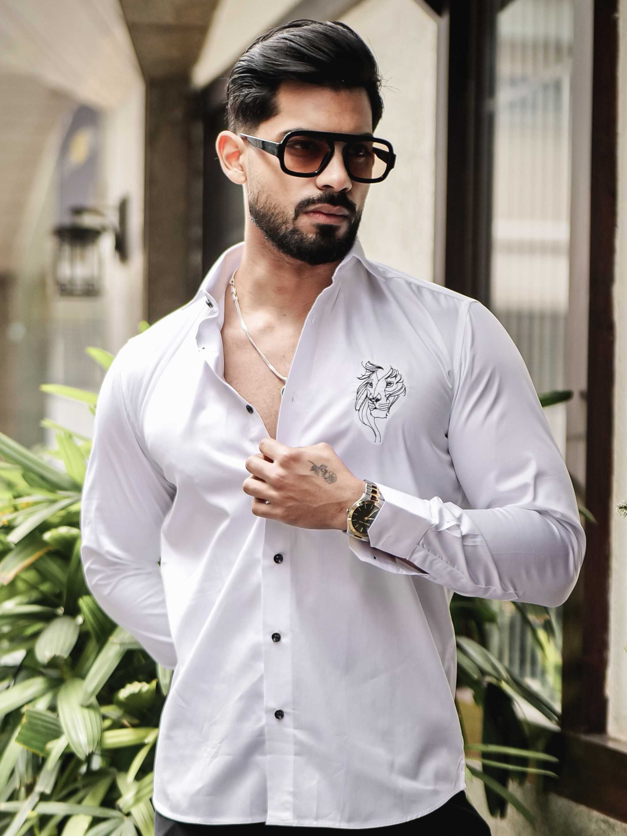 WHITE CLUB WEAR EMBROIDERY SATIN COTTON SHIRT - Image 5
