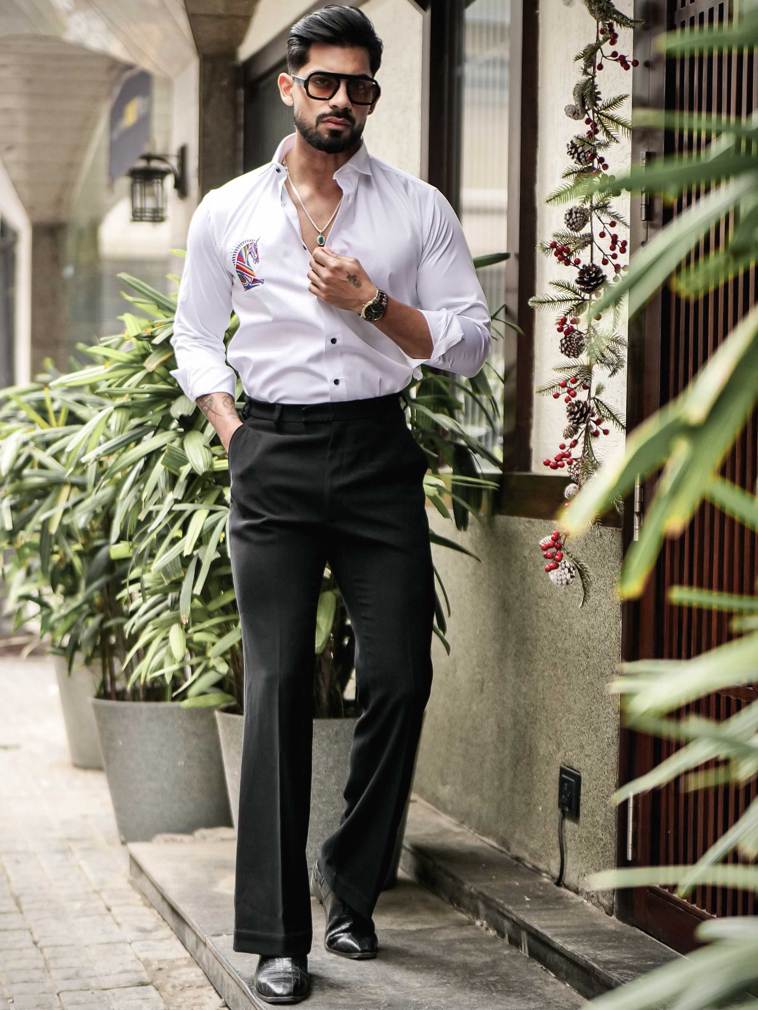 WHITE CLUB WEAR EMBROIDERY SATIN COTTON SHIRT - Image 10