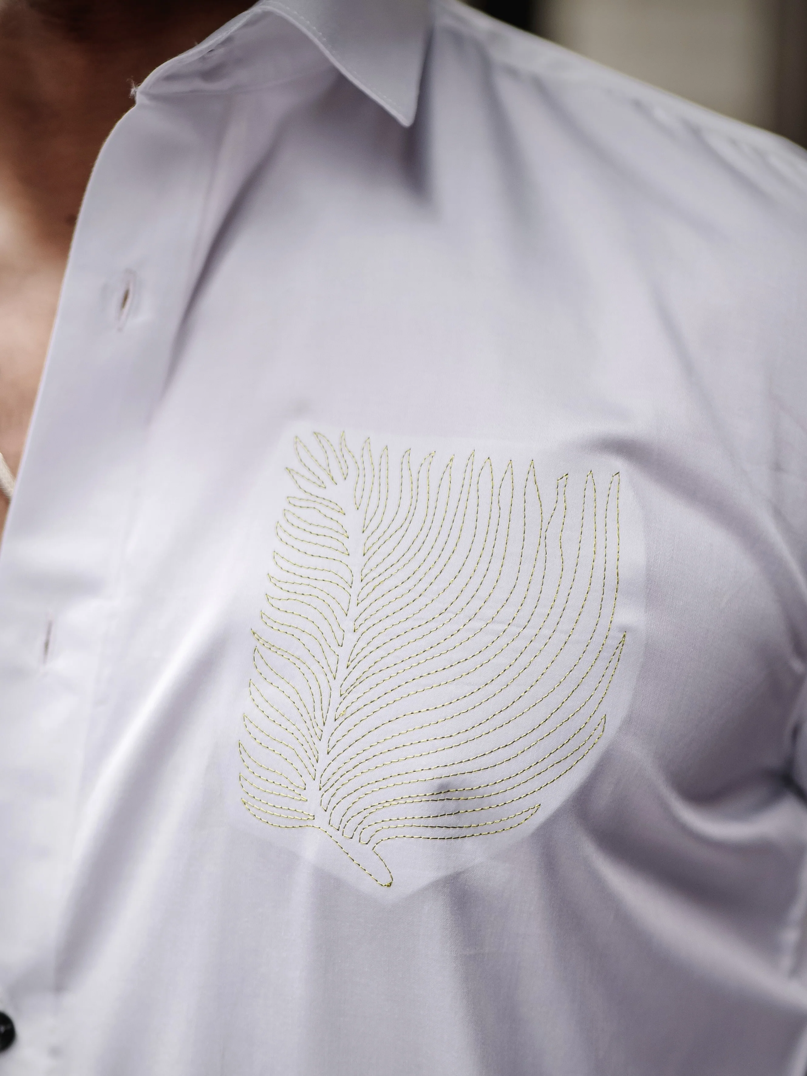 WHITE EMBROIDERED DESIGNER SATIN COTTON SHIRT FOR MEN'S - Image 5