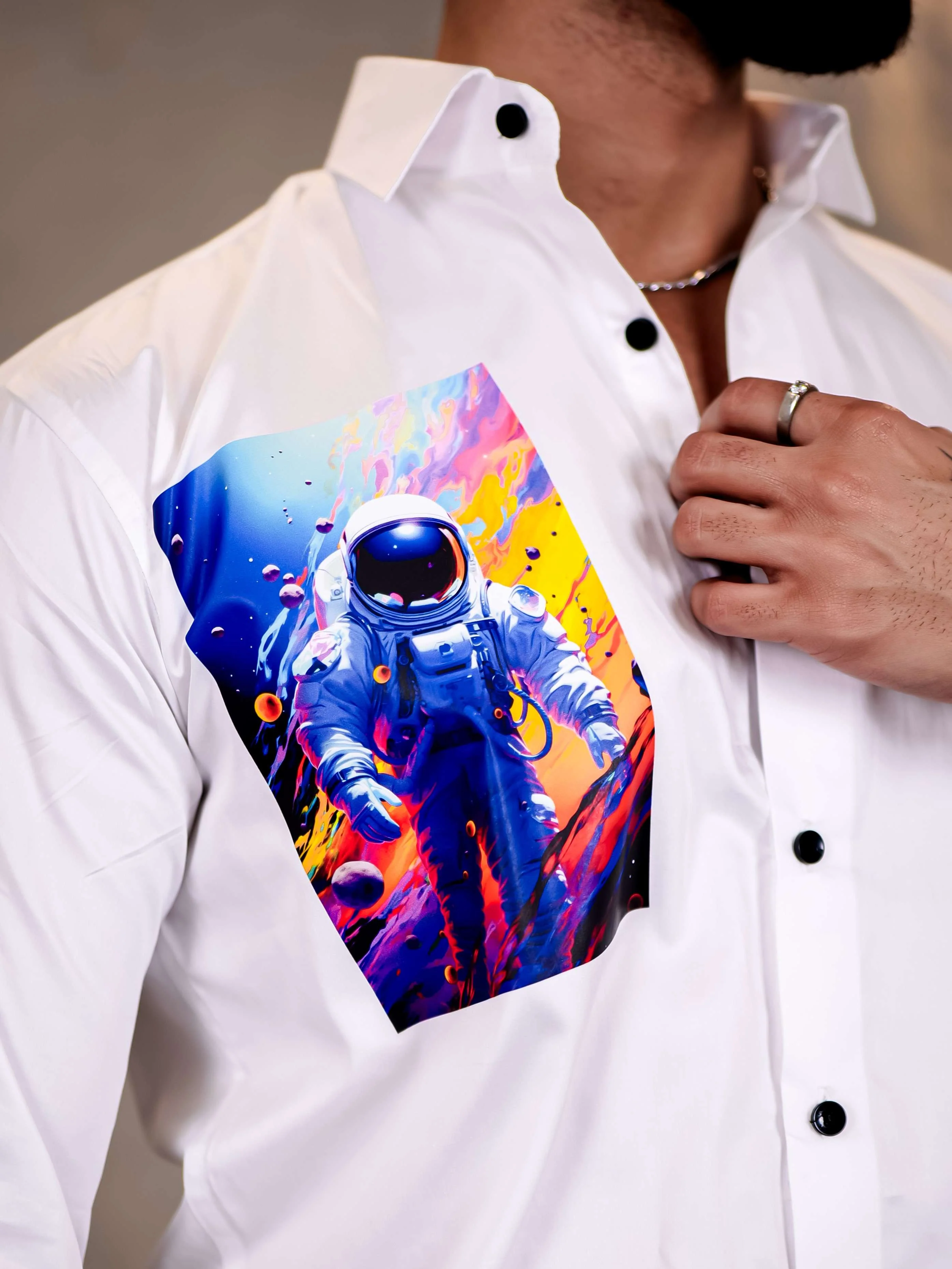White Club Wear Multiverse Printed Satin Cotton Shirt - Image 2