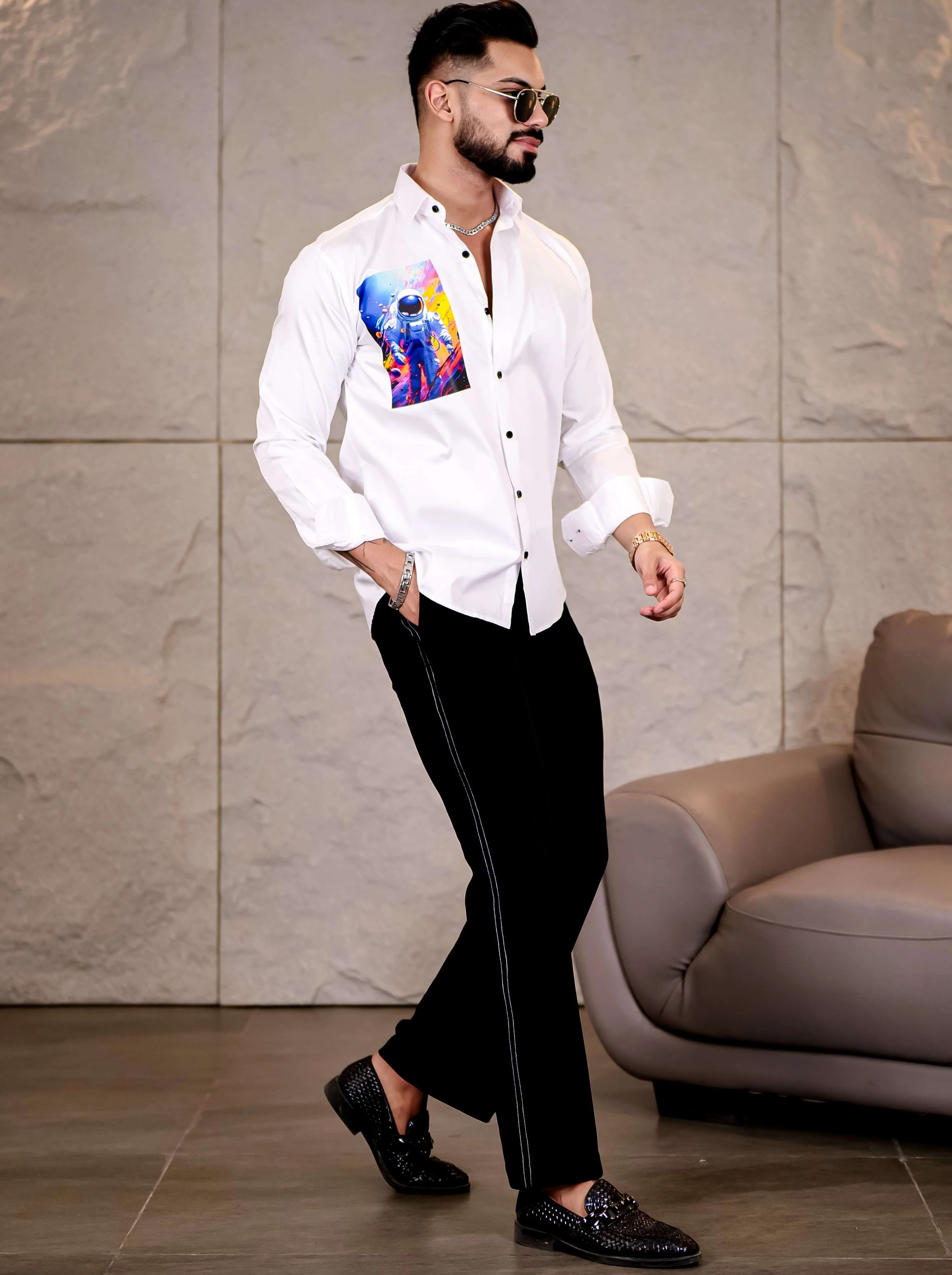 White Club Wear Multiverse Printed Satin Cotton Shirt - Image 3