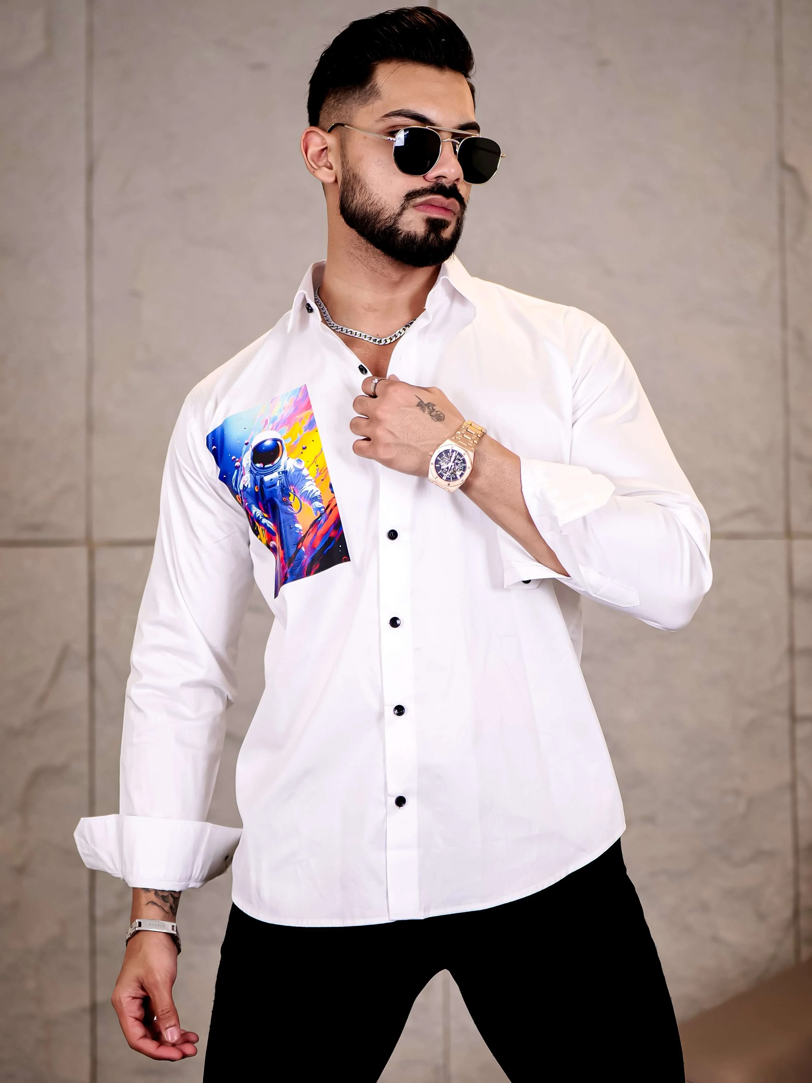 White Club Wear Multiverse Printed Satin Cotton Shirt - Image 6