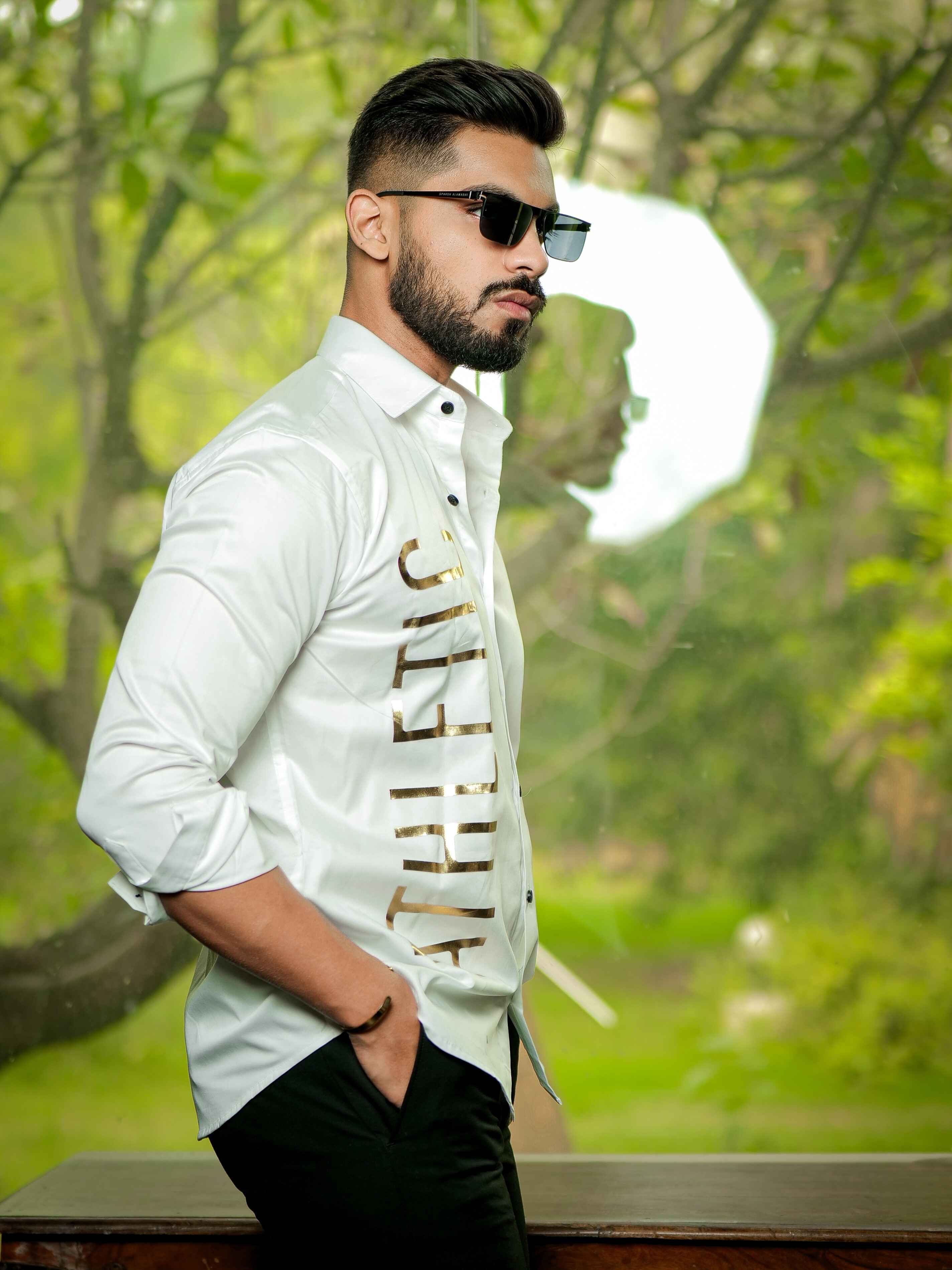 White Club Wear Printed Satin Cotton Shirt - Image 5