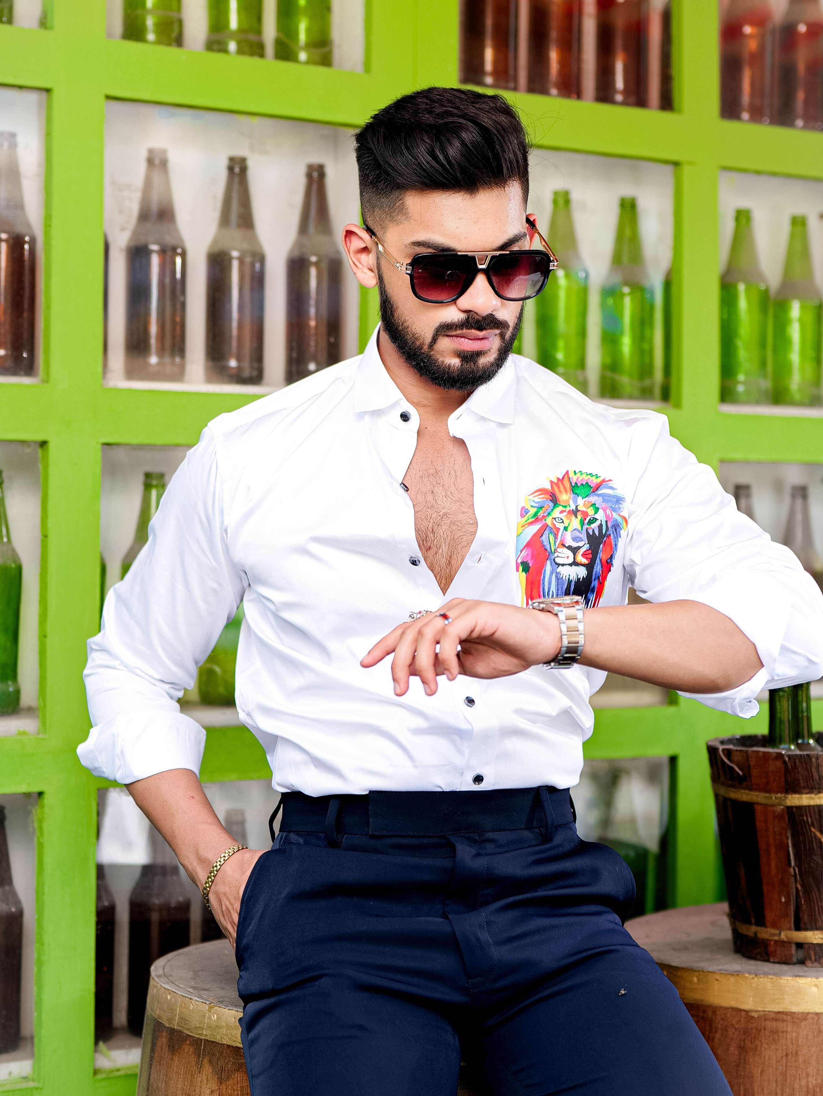 White Club Wear Printed Satin Cotton Shirt - Image 5
