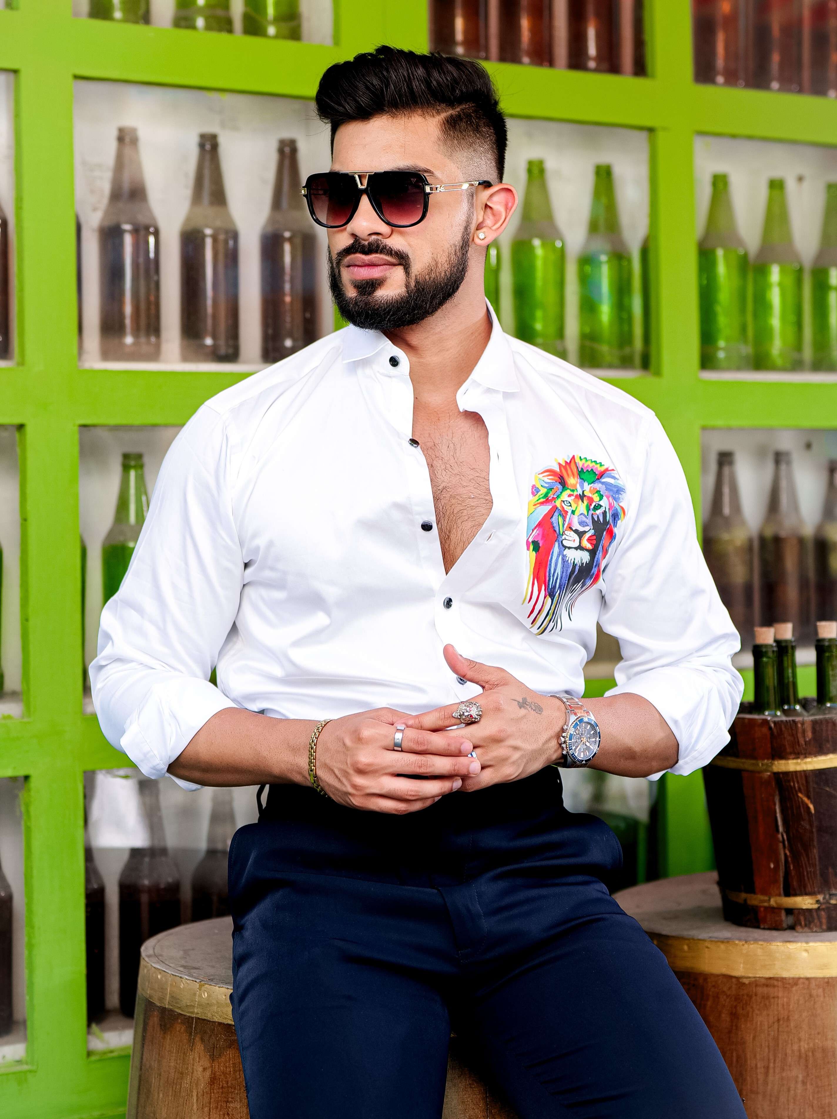 White Club Wear Printed Satin Cotton Shirt - Image 6