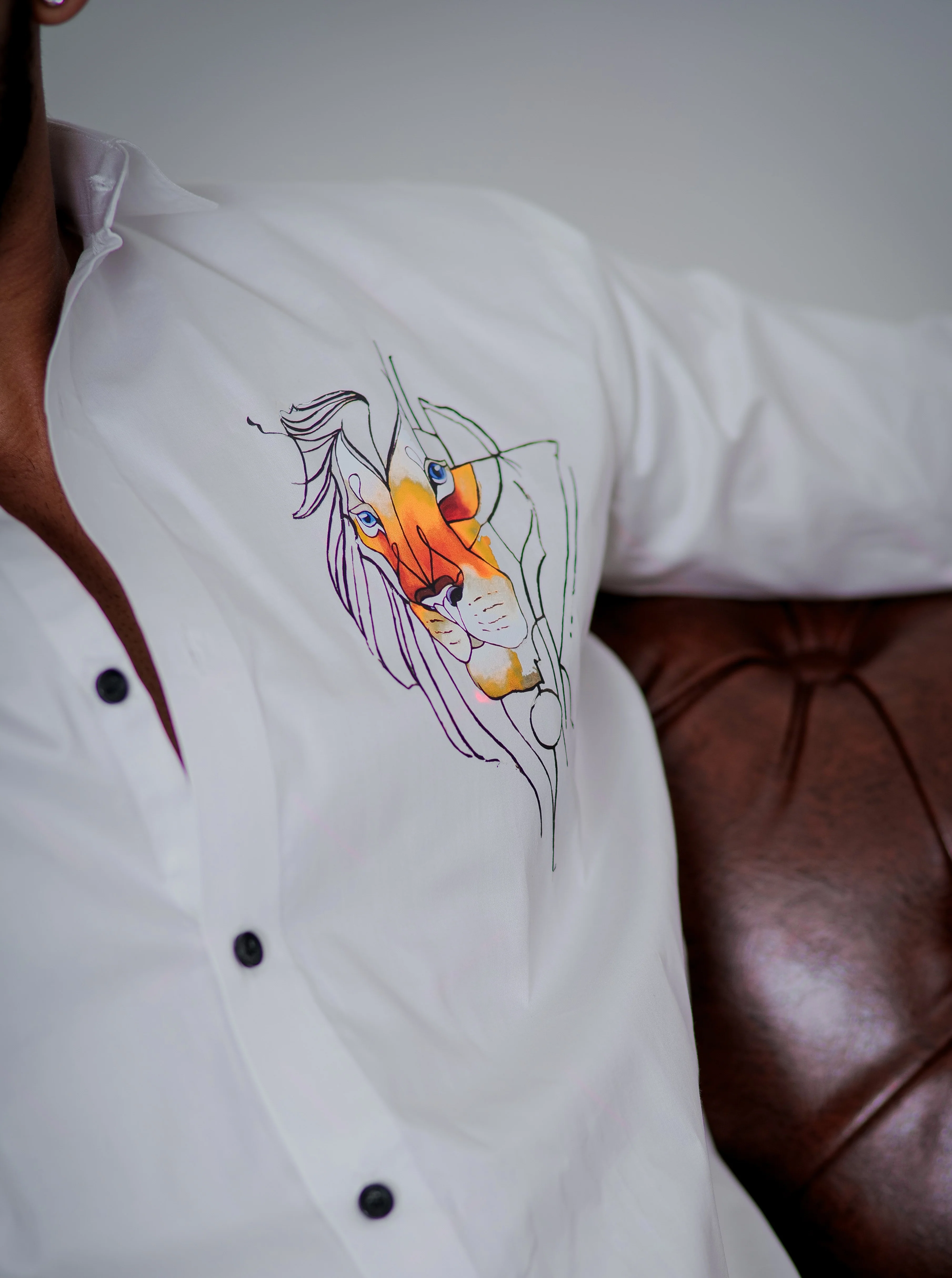 White Club Wear Printed Satin Cotton Shirt - Image 2