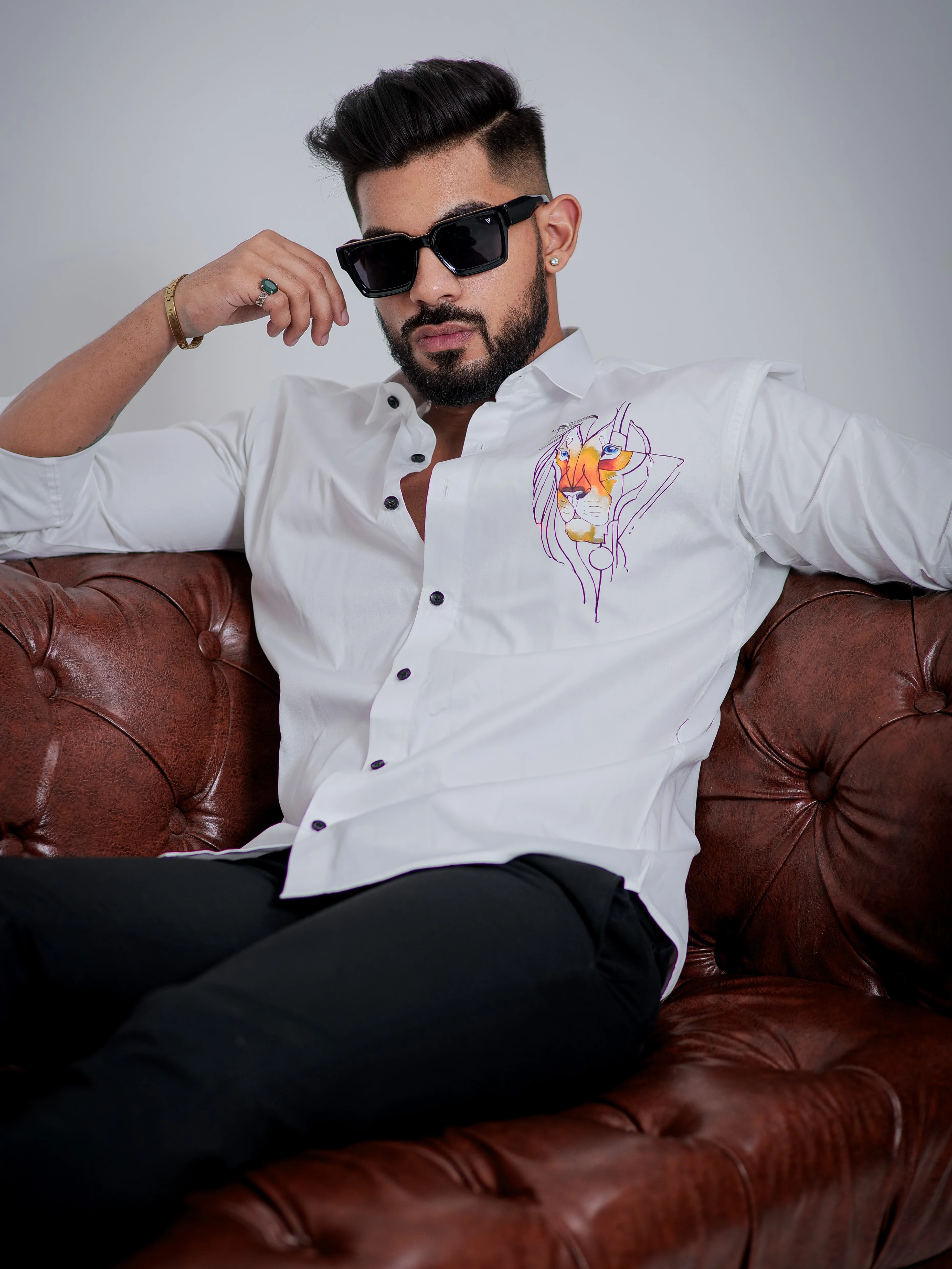White Club Wear Printed Satin Cotton Shirt - Image 3