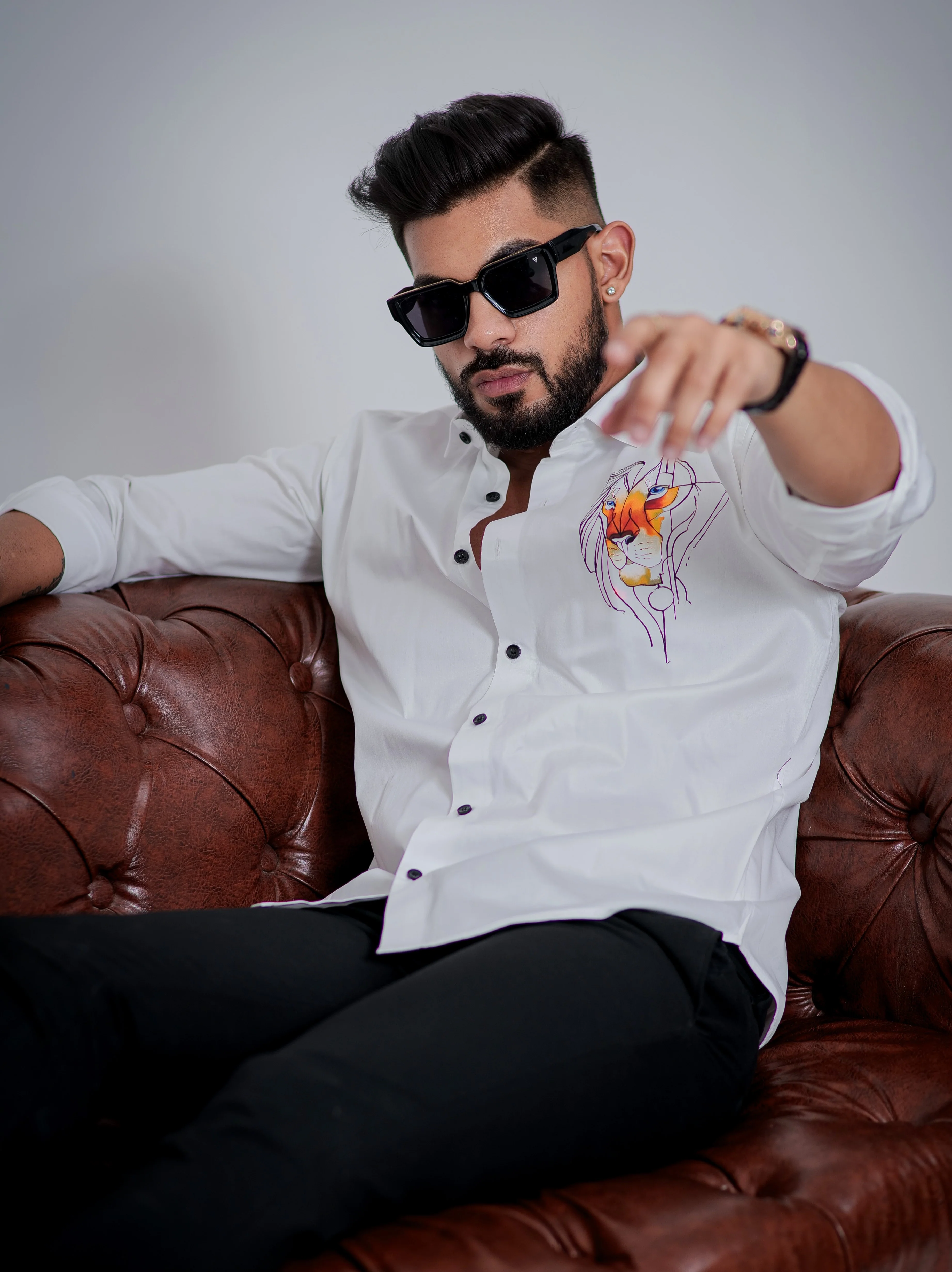 White Club Wear Printed Satin Cotton Shirt - Image 5