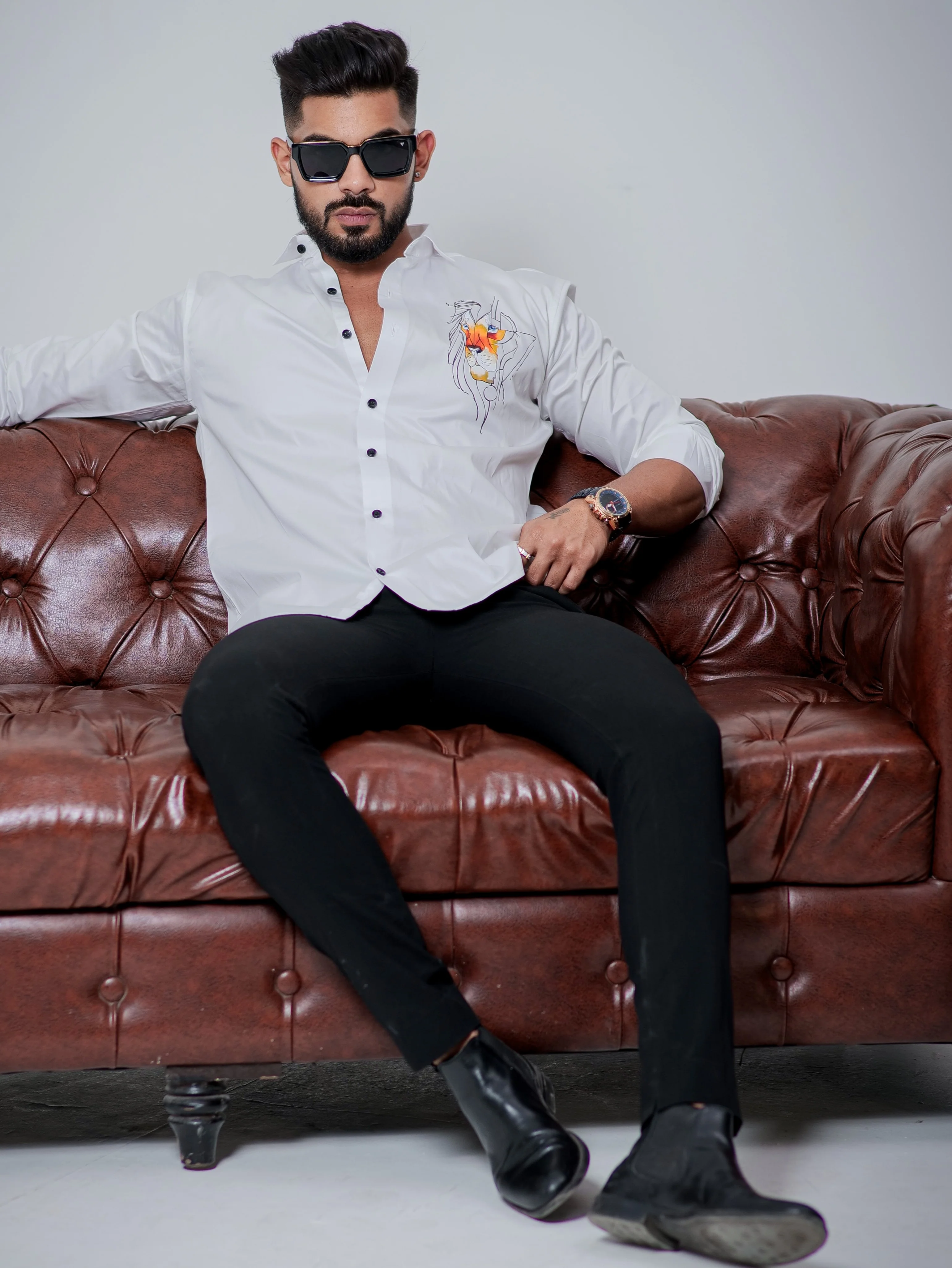 White Club Wear Printed Satin Cotton Shirt - Image 6