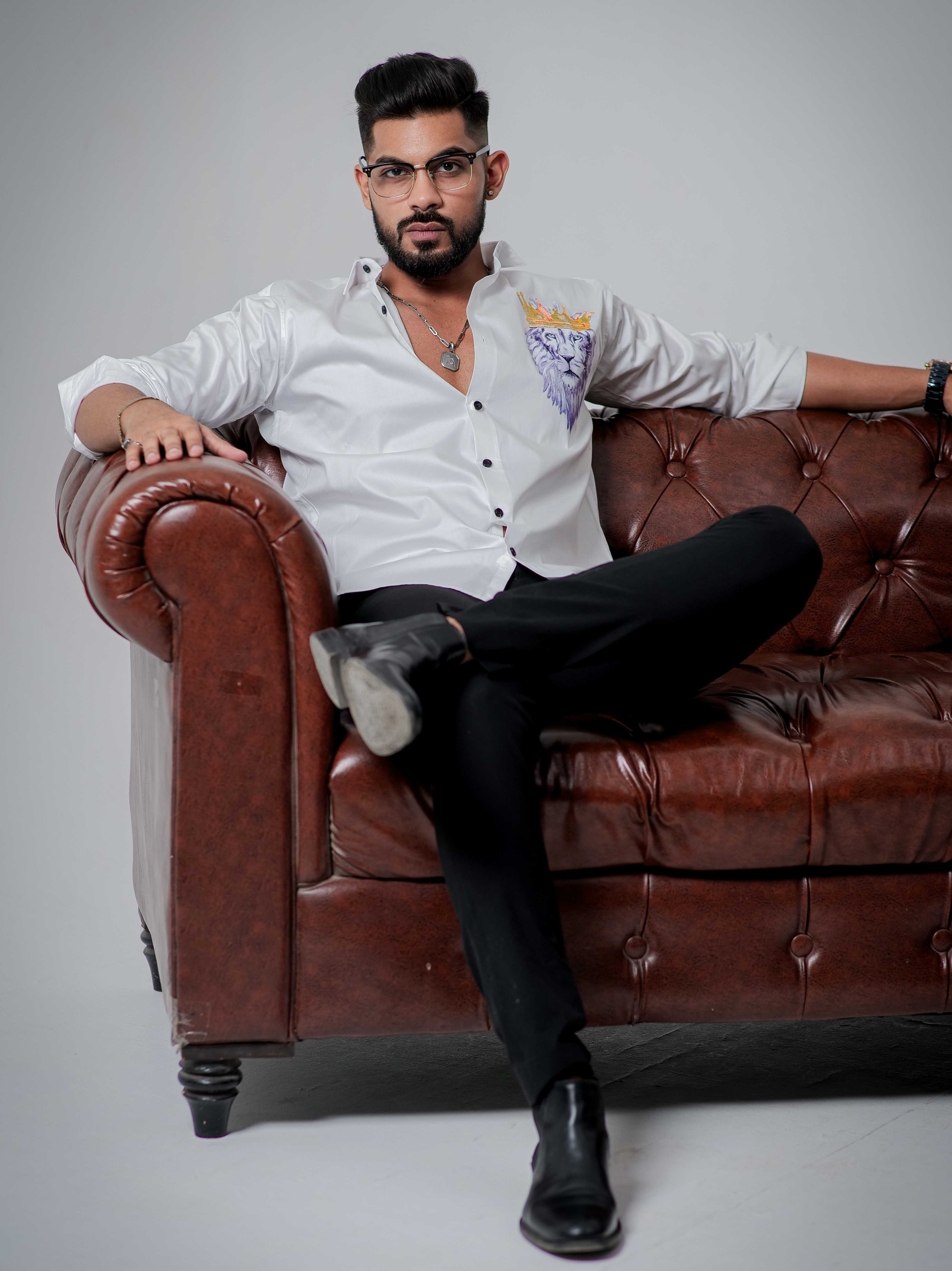 White Club Wear Printed Satin Cotton Shirt - Image 4